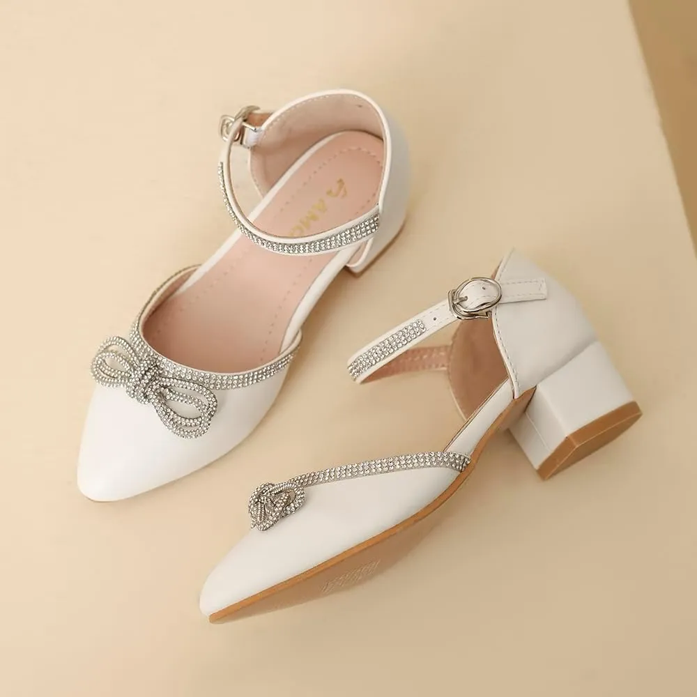 Amoji Girls High Heels Kid Ankle Strap Dress Shoes Wedding Party for Little Kid Big Kid 412