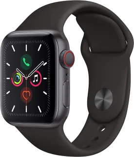 Apple Watch Series 5 (GPS   Cellular, 40MM) - Stainless Steel Case with Black Sport Band (Renewed)