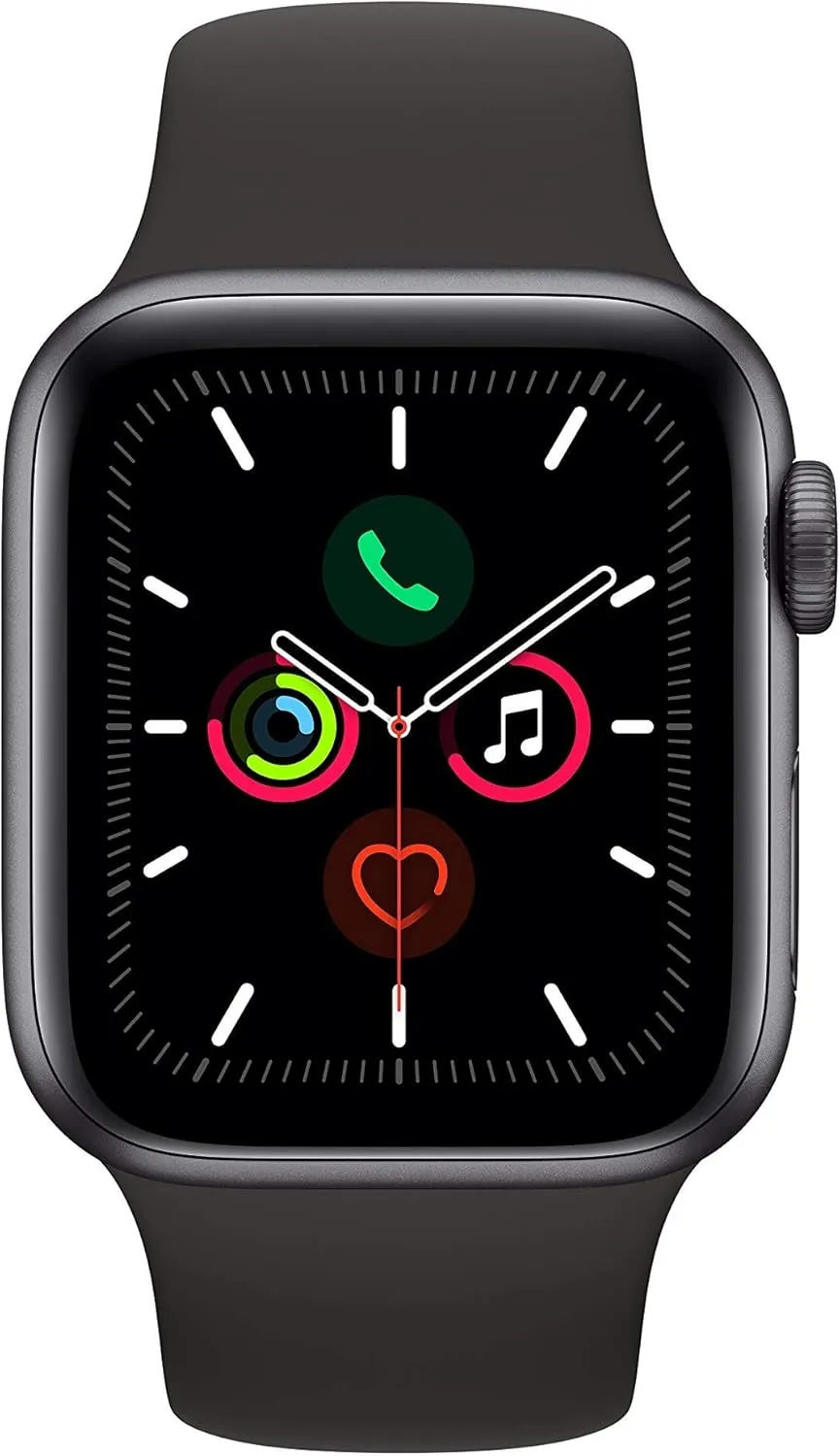 Apple Watch Series 5 (GPS   Cellular, 40MM) - Stainless Steel Case with Black Sport Band (Renewed)
