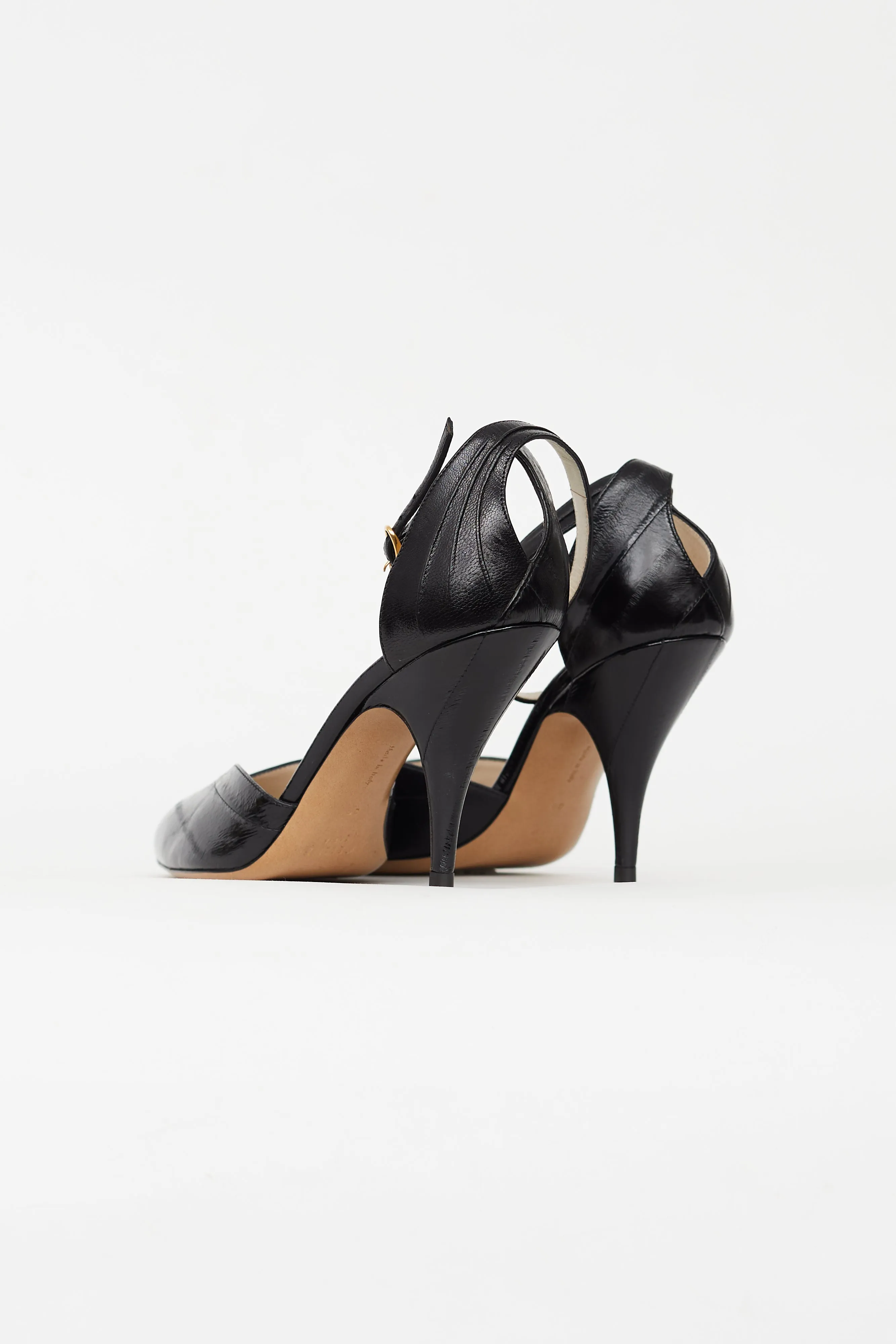 Black Criss Cross Leather Heel
