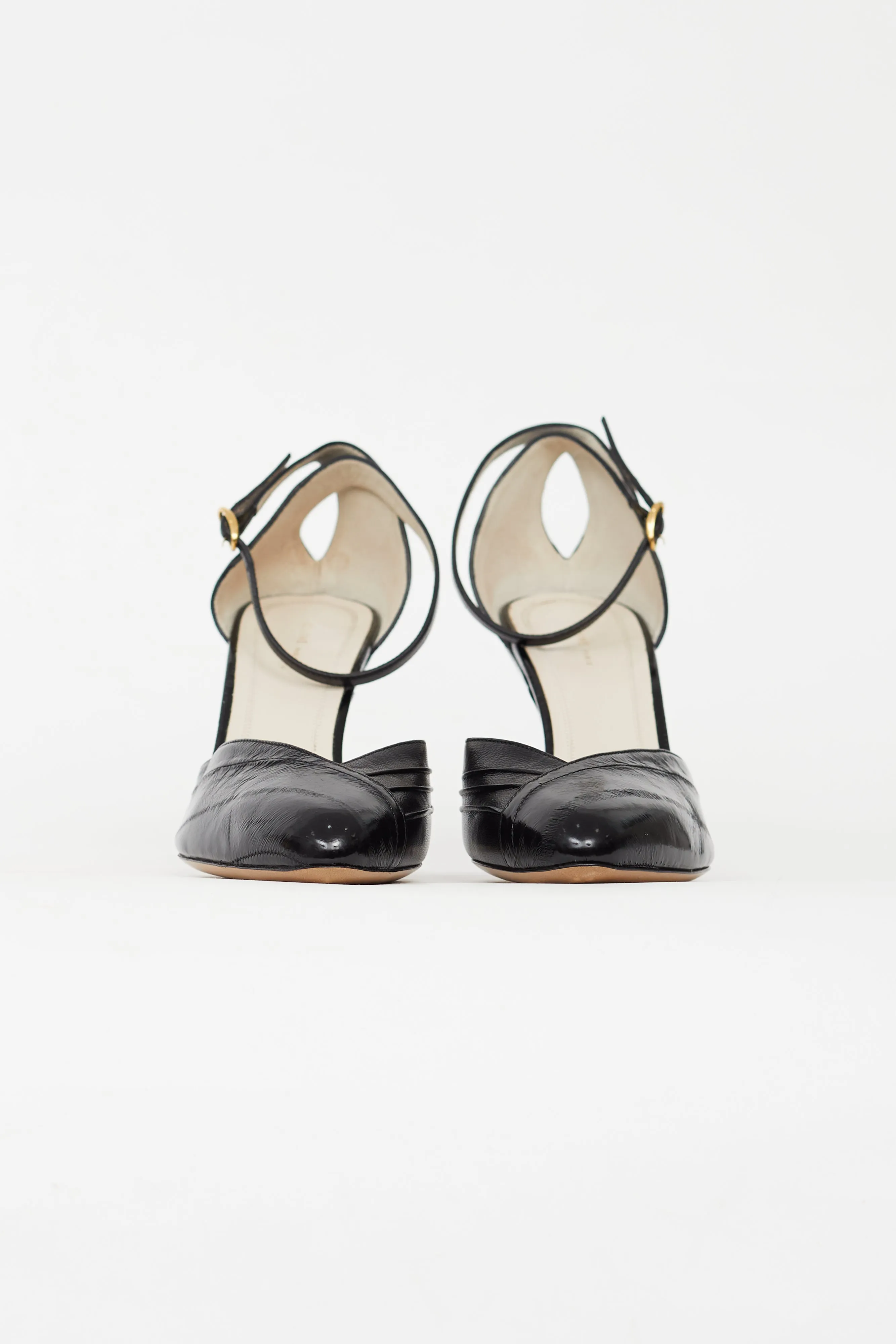 Black Criss Cross Leather Heel
