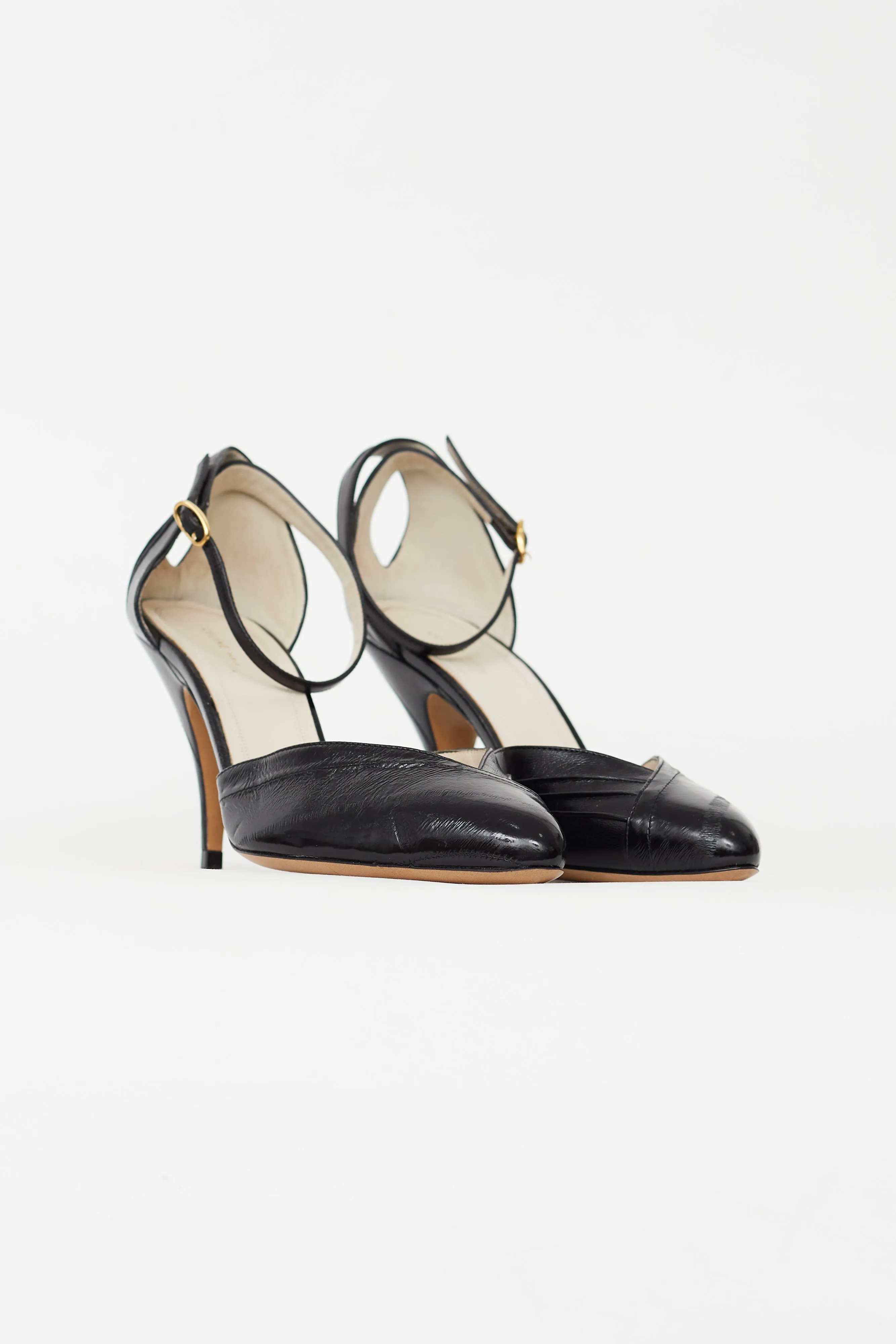 Black Criss Cross Leather Heel