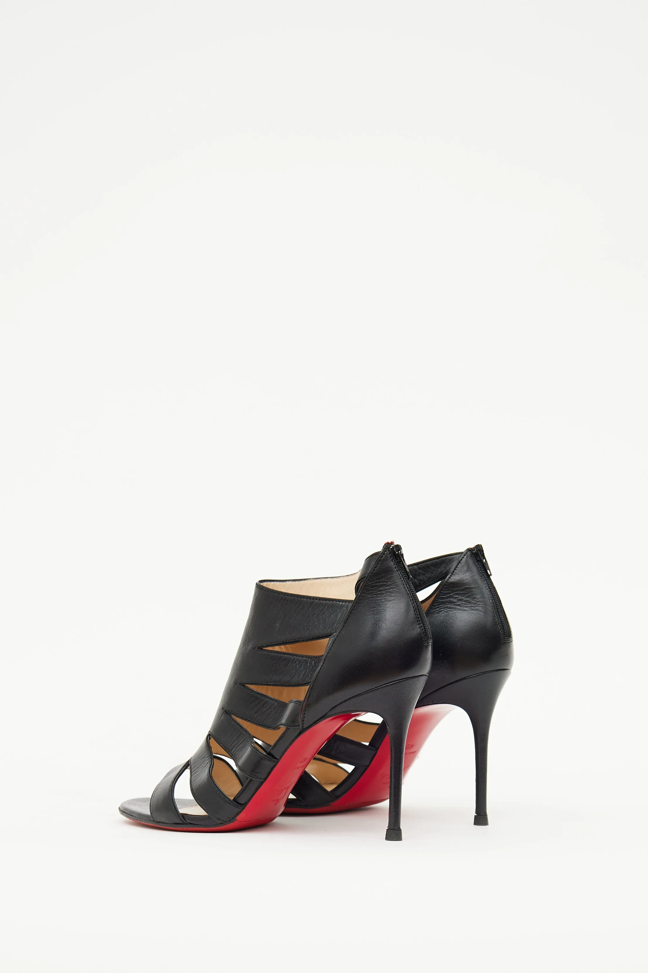 Black Leather Cutout Booties