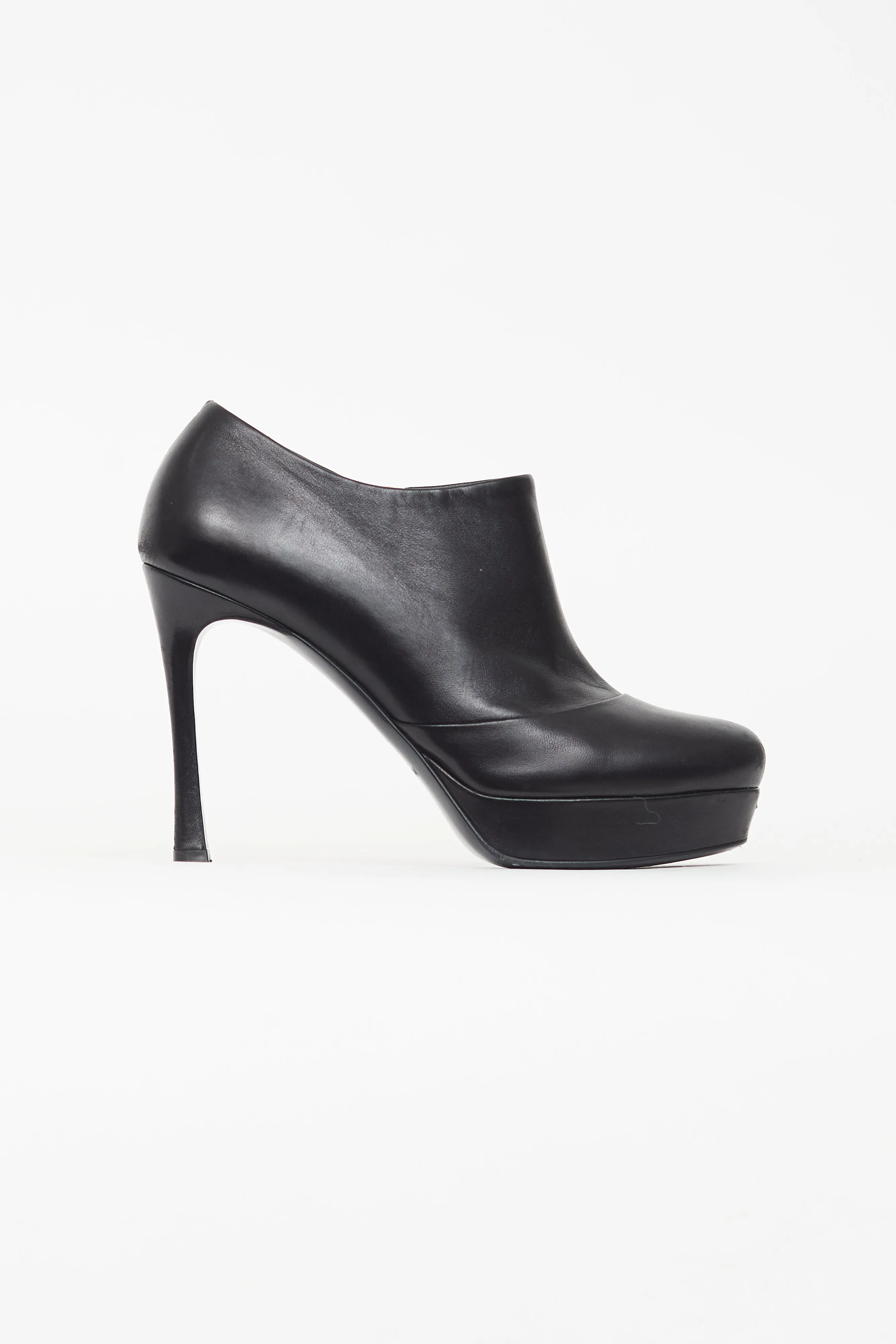 Black Leather Stiletto Bootie