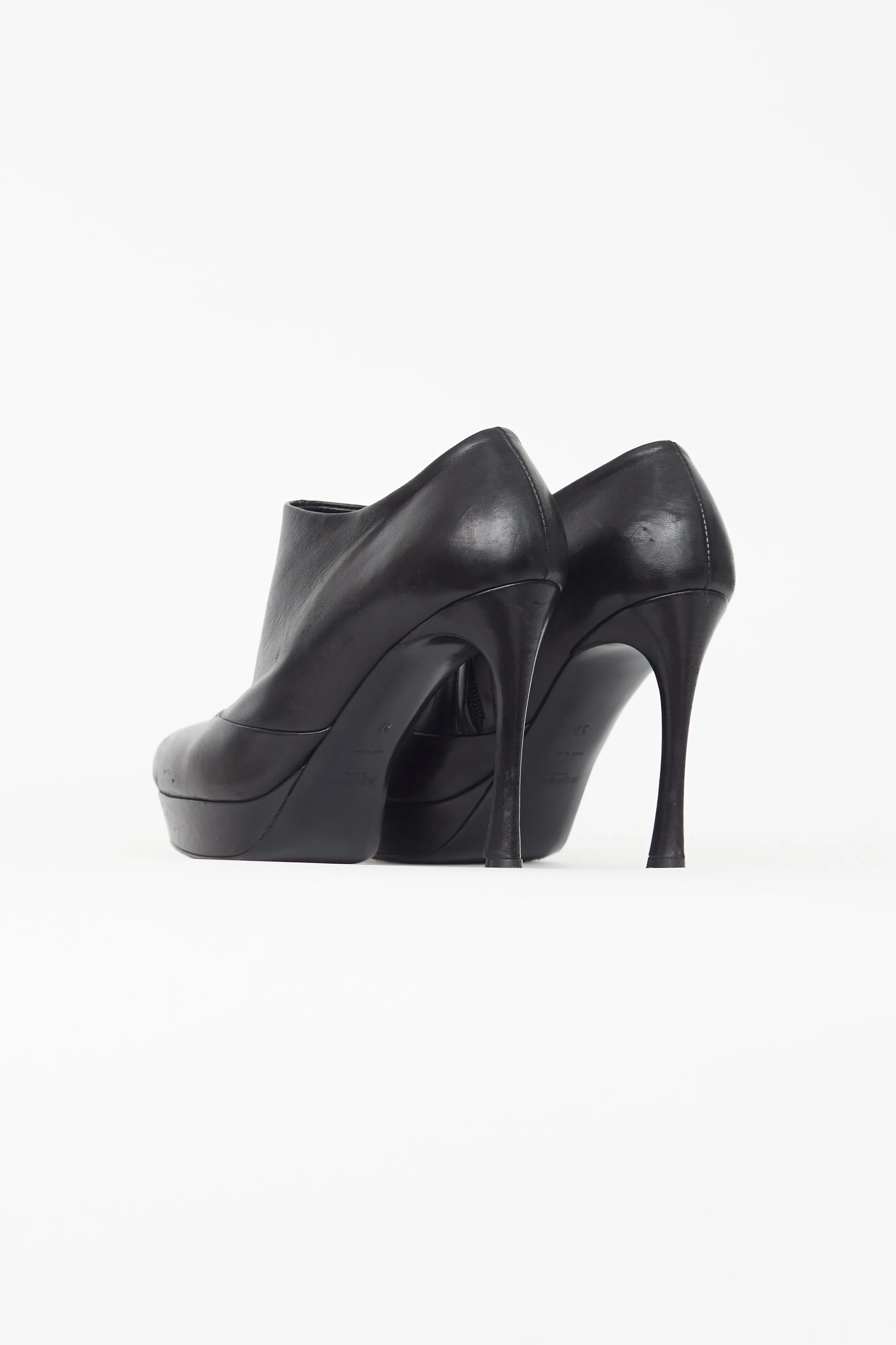 Black Leather Stiletto Bootie