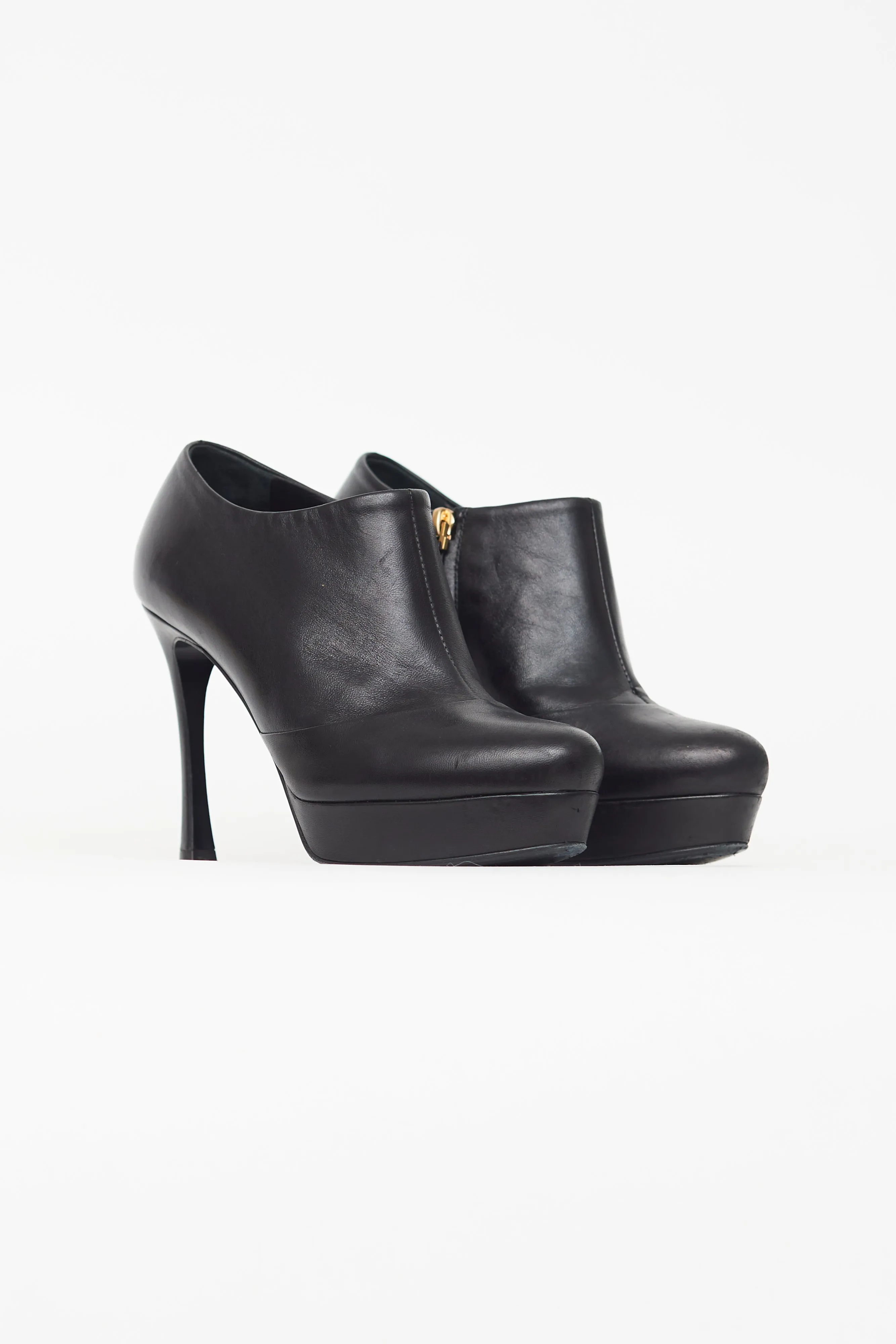 Black Leather Stiletto Bootie