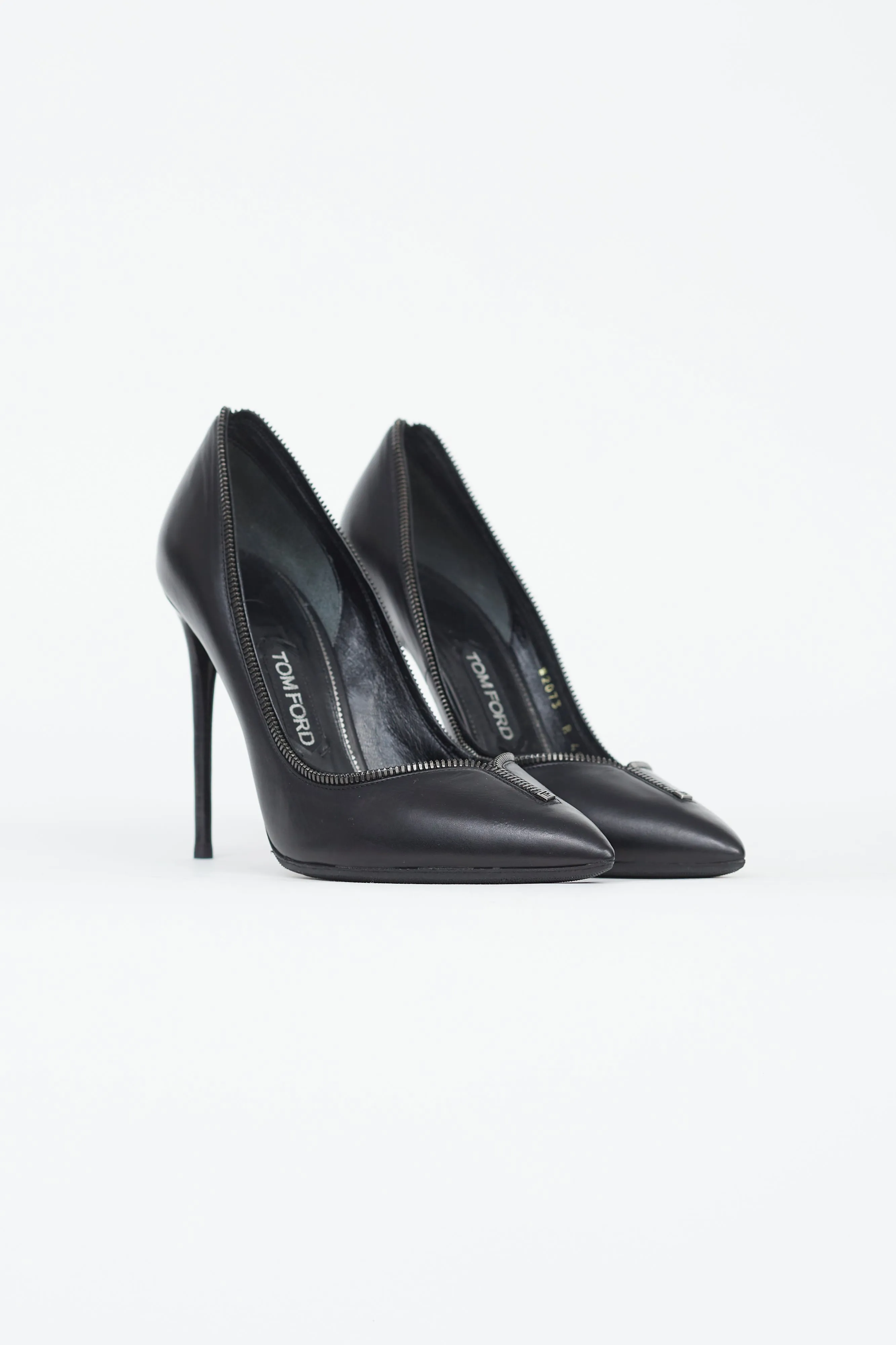 Black Leather Zip Trim Pump