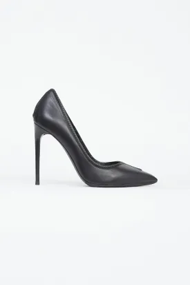 Black Leather Zip Trim Pump
