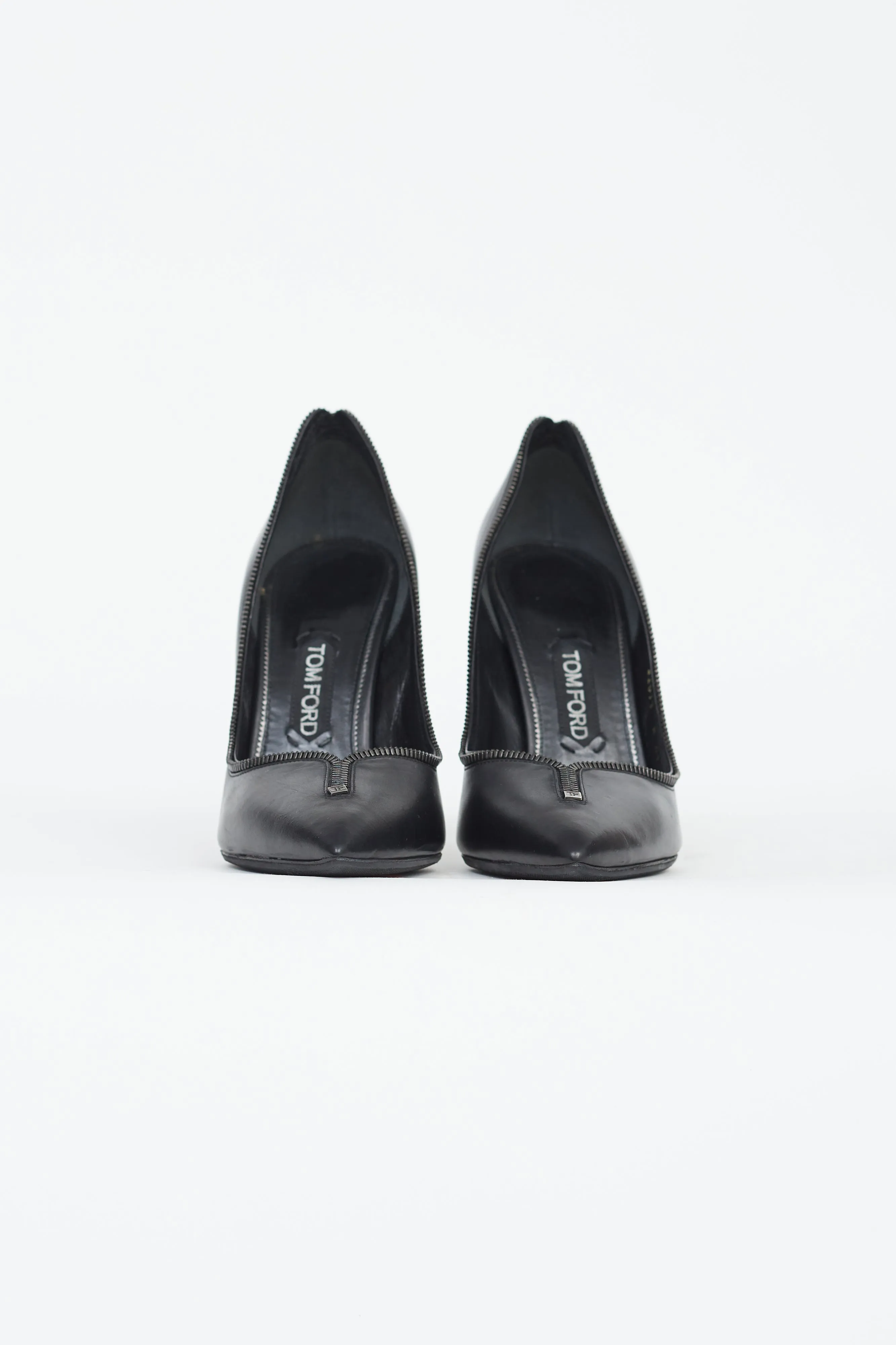 Black Leather Zip Trim Pump