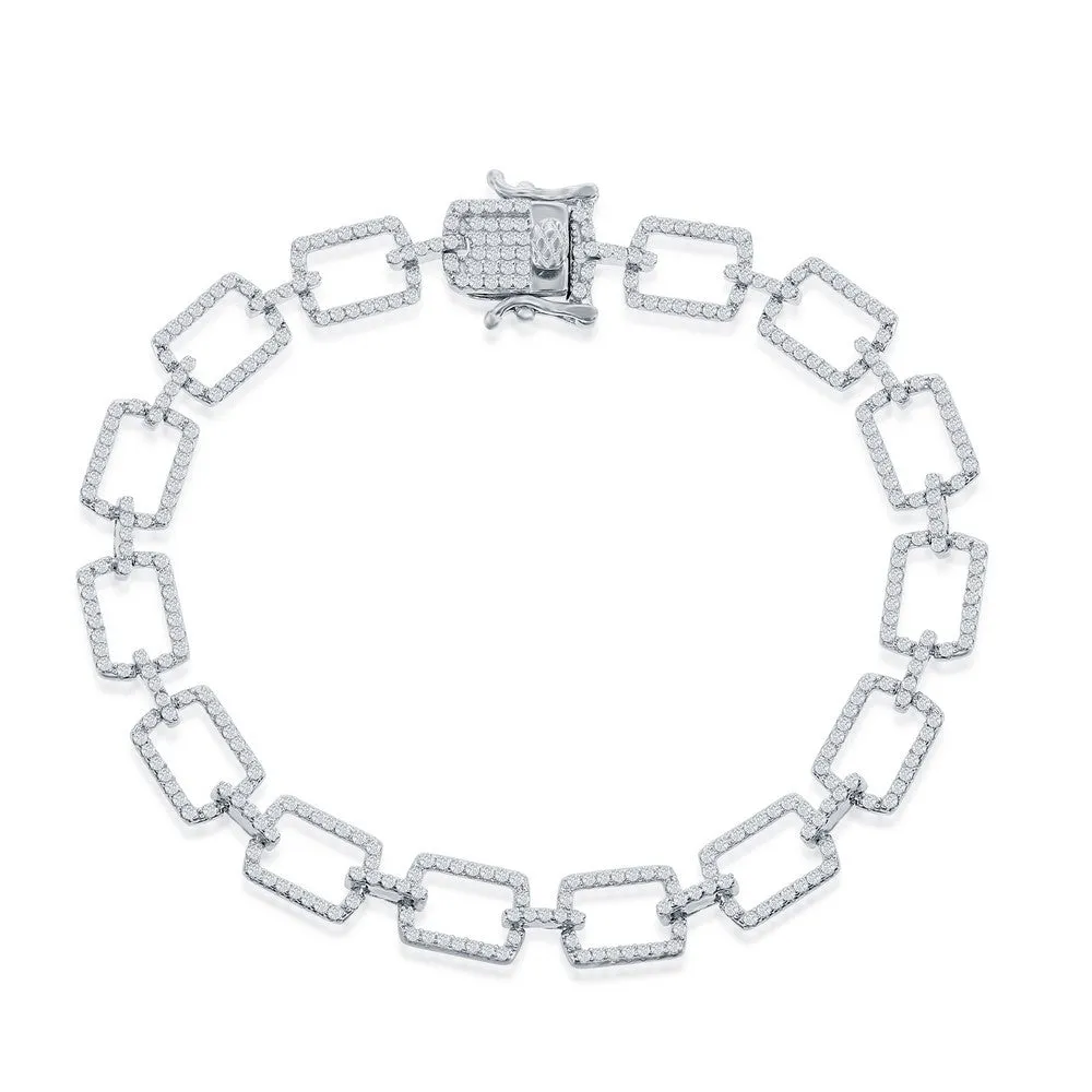 Cubic Zirconia Accented Paperclip Design Bracelet - Sterling Silver