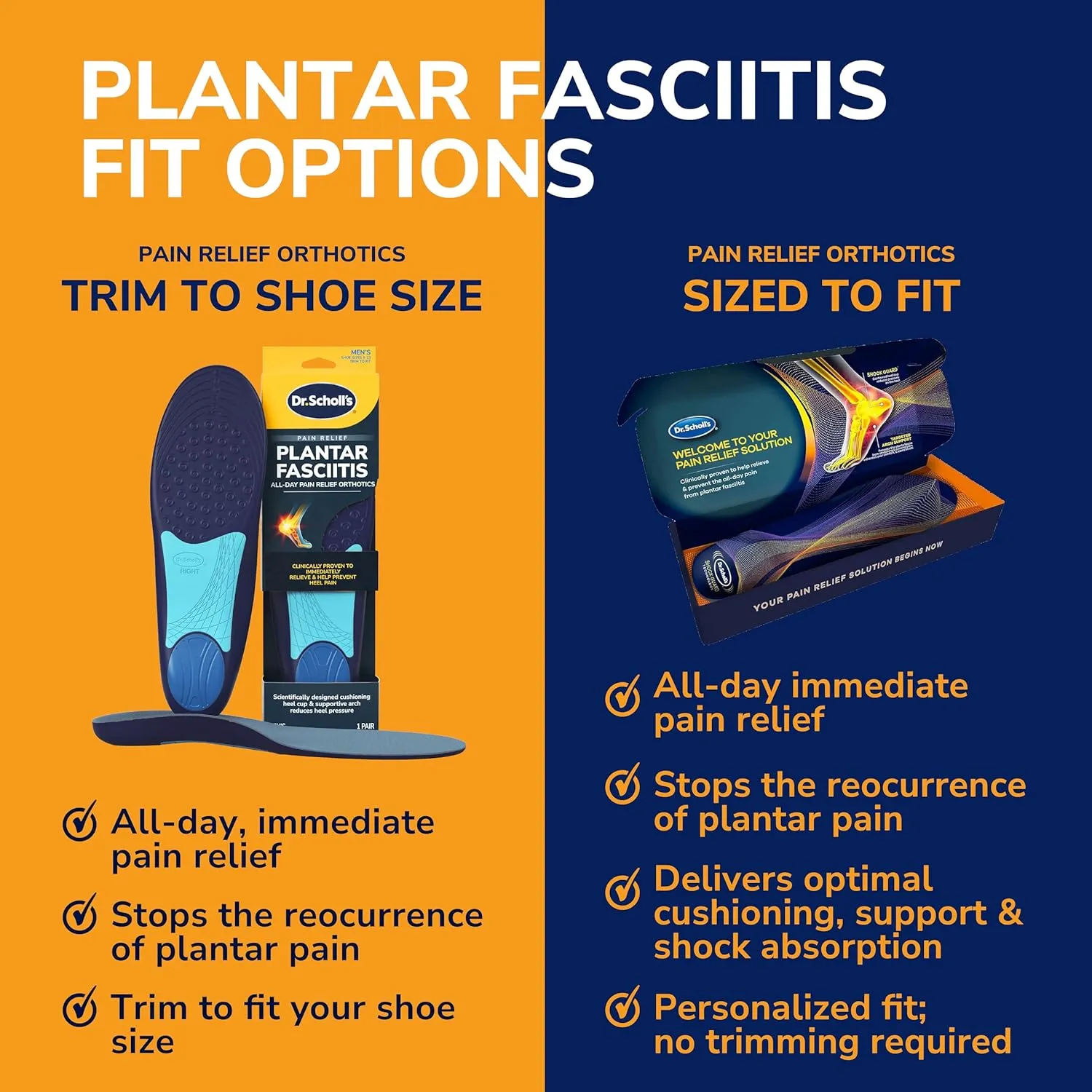 Dr. Scholls Plantar Fasciitis Pain Relief Orthotic Insoles, Immediately Relieves Pain: Heel, Spurs, Arch Support, Distributes Foot Pressure, 1 Pair