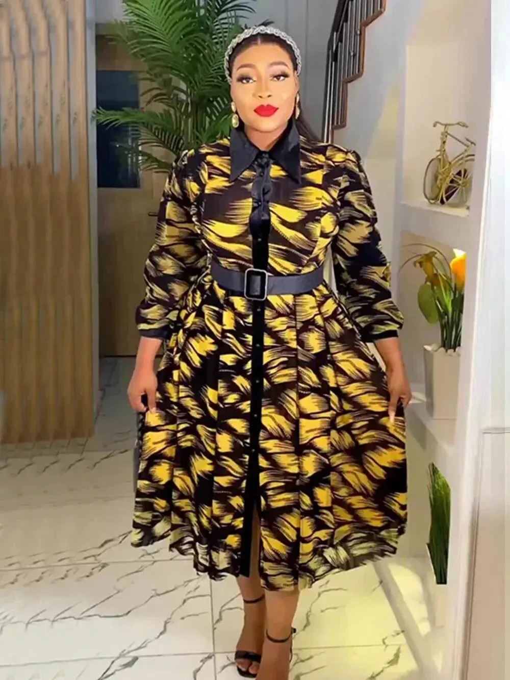 Elegant African Dresses for Women Long Sleeve Africa Clothing Plus Size