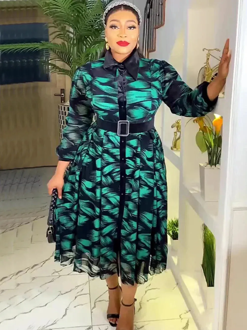 Elegant African Dresses for Women Long Sleeve Africa Clothing Plus Size