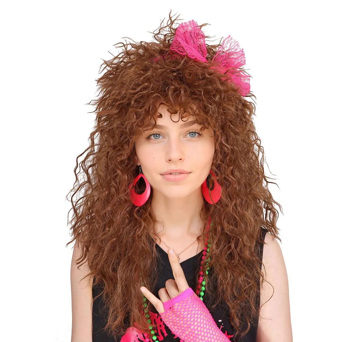 FantaLoonk Brown Wave 80s Wig 70s Halloween Mullet Cosplay Wig for Men
