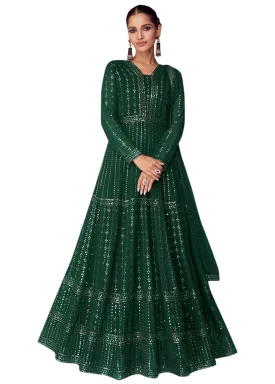 Faux georgette with heavy embroidery and sequence work multi color designer anarkali gown for women's