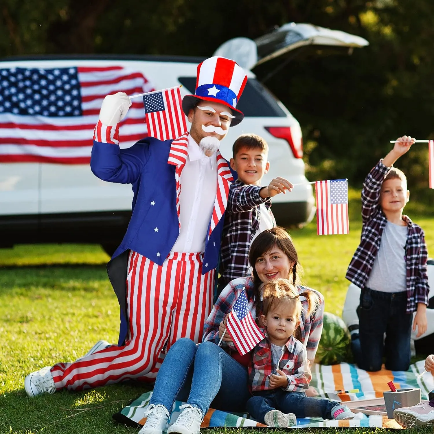 Handepo 9 Pieces 4th of July Costume Set Patriotic Top Hat American Usa Flag Independence Uncle Cosplay Party