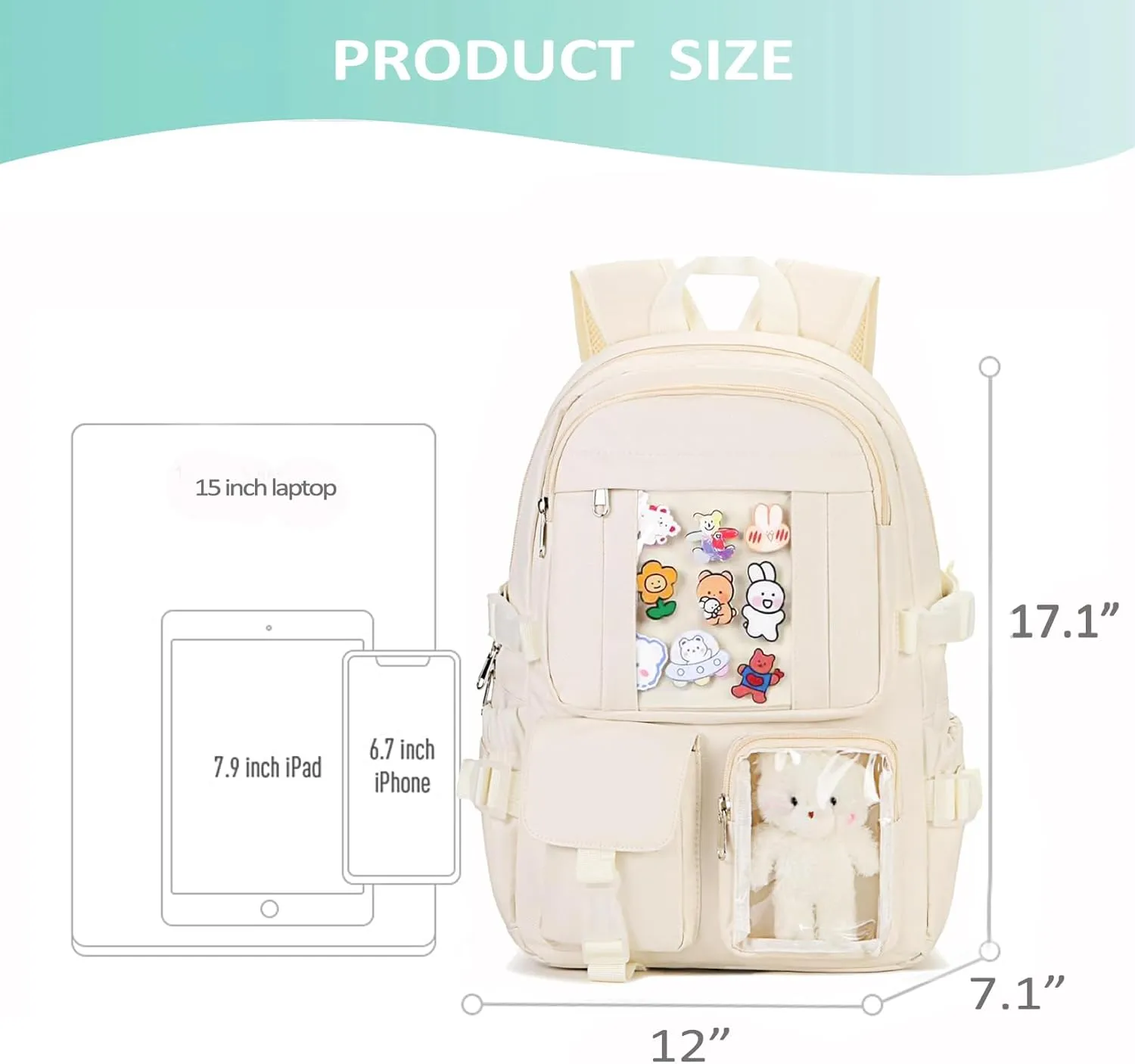 Kawaii Backpack for Teen Girls, Cute Aesthetic High Middle School College Bookbag with Accessories, Green