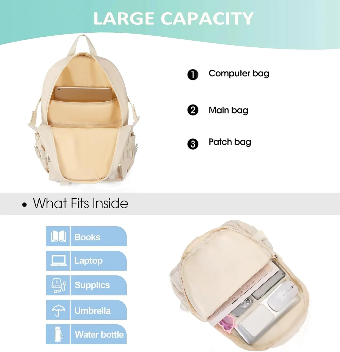 Kawaii Backpack for Teen Girls, Cute Aesthetic High Middle School College Bookbag with Accessories, Green
