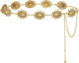LEACOOLKEY Women Turquoise Concho Chain Waist Belt Silver Western Cowgirl Metal Chain Belt for Dress Adjustable