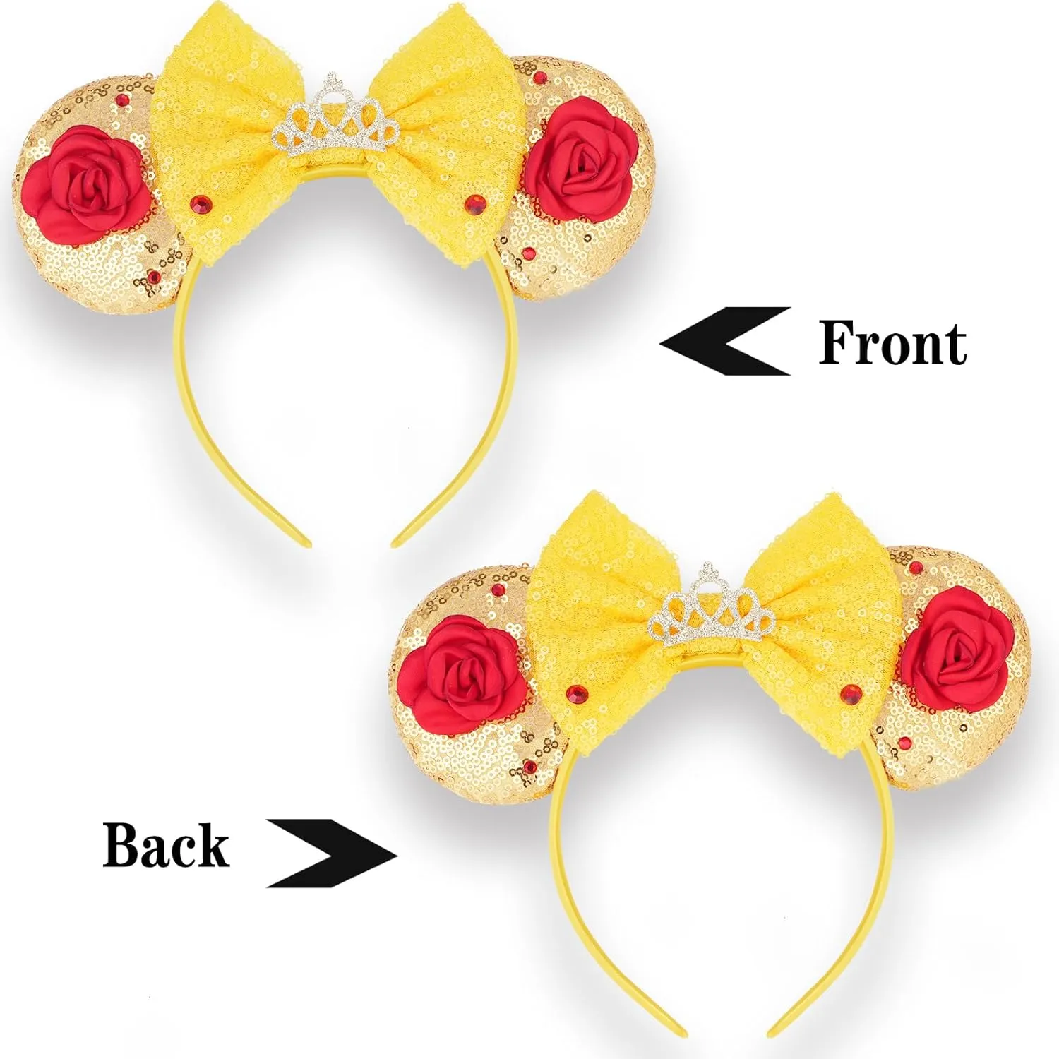 LYLIN Belle Ears, Princess Belle Mouse Ears Headband for Women & Girls, Tiara Headband Hair Accessory for Birthday Party