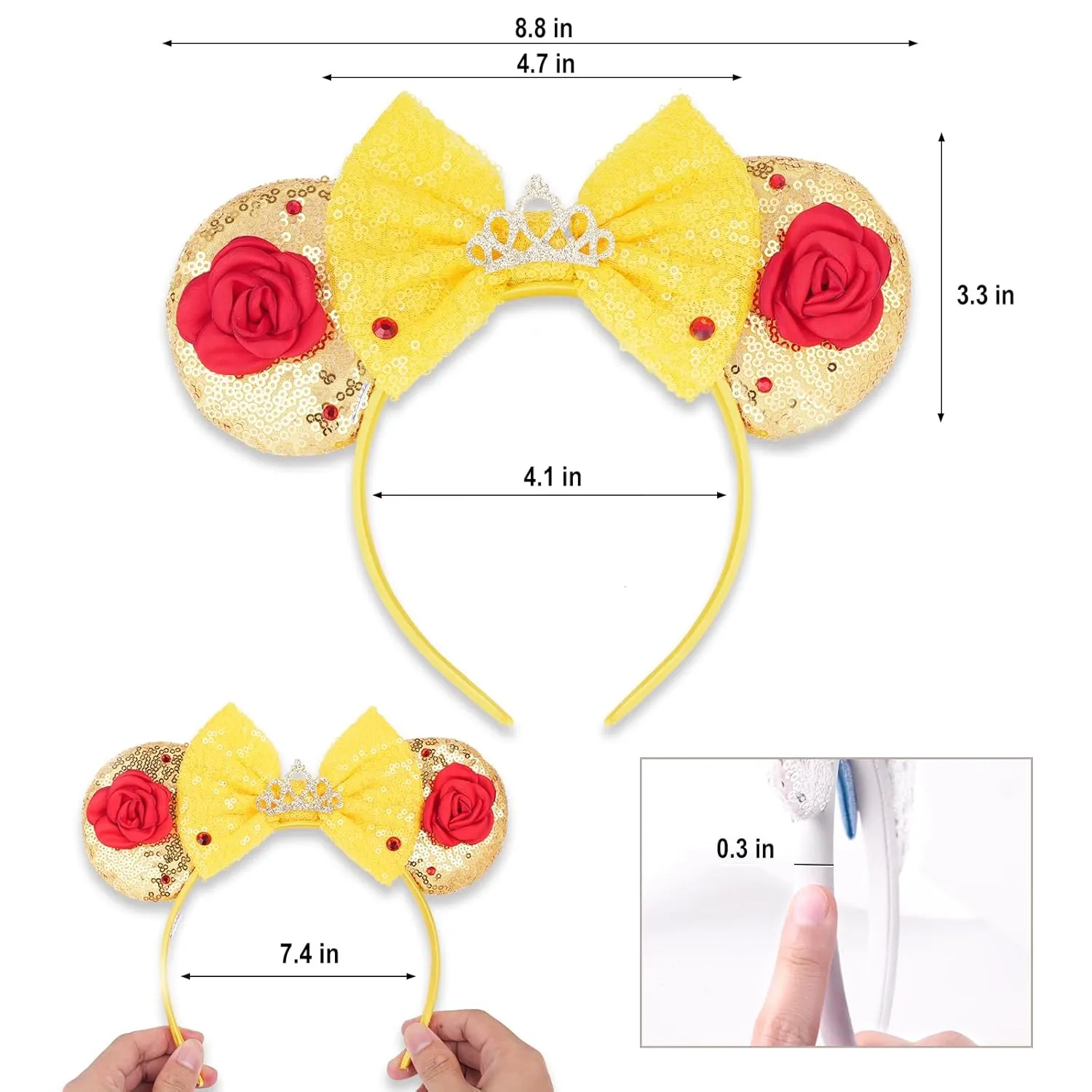 LYLIN Belle Ears, Princess Belle Mouse Ears Headband for Women & Girls, Tiara Headband Hair Accessory for Birthday Party