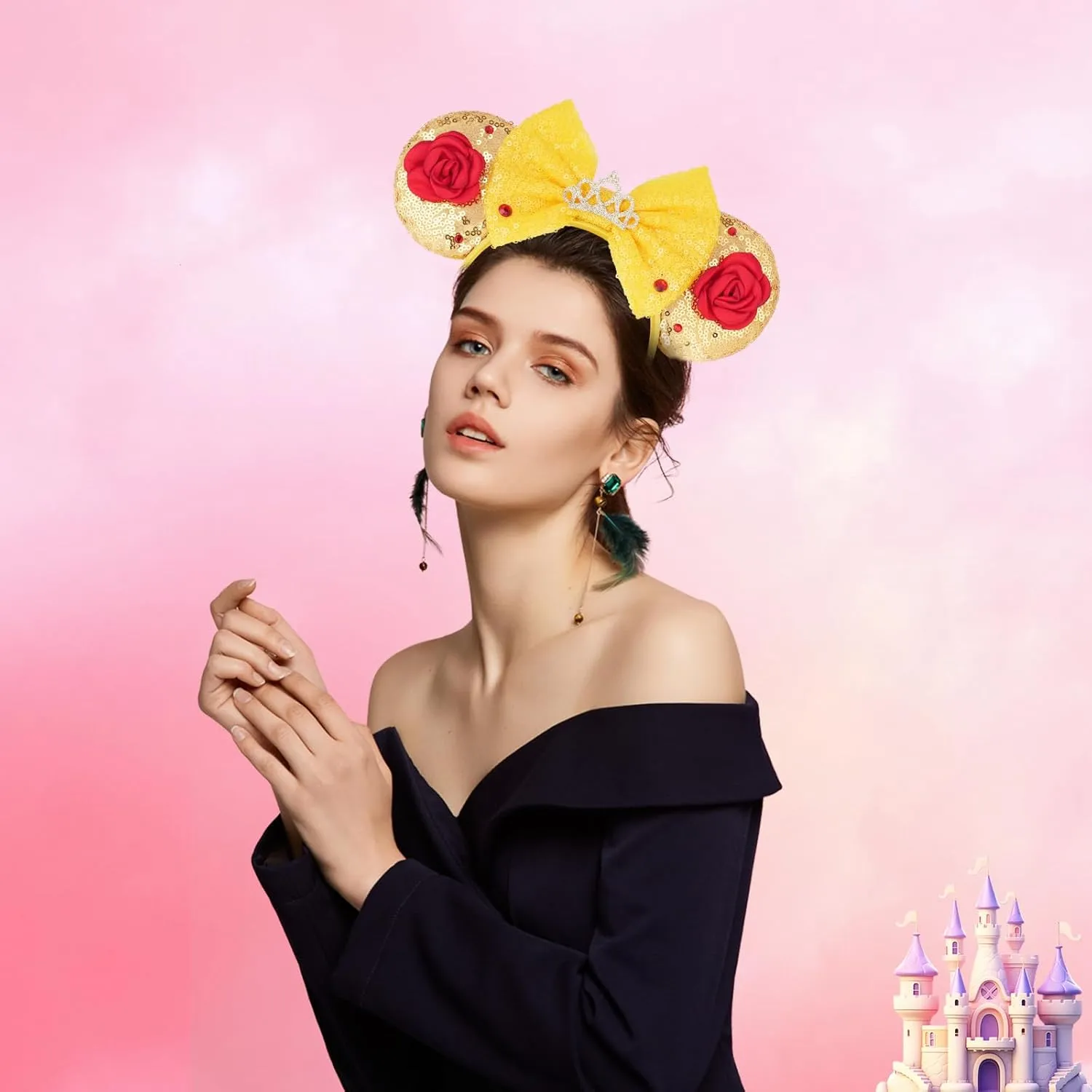 LYLIN Belle Ears, Princess Belle Mouse Ears Headband for Women & Girls, Tiara Headband Hair Accessory for Birthday Party