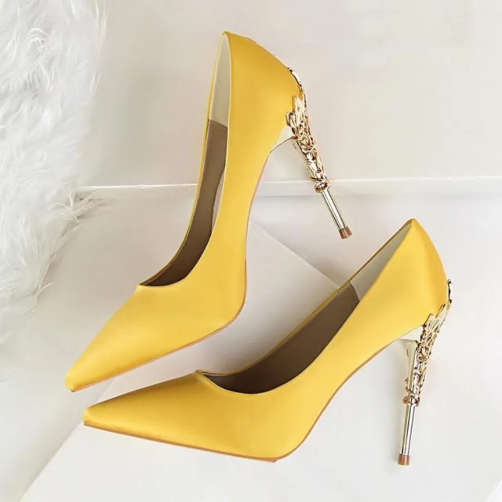 Metal Carved Pumps Elegant High Heels