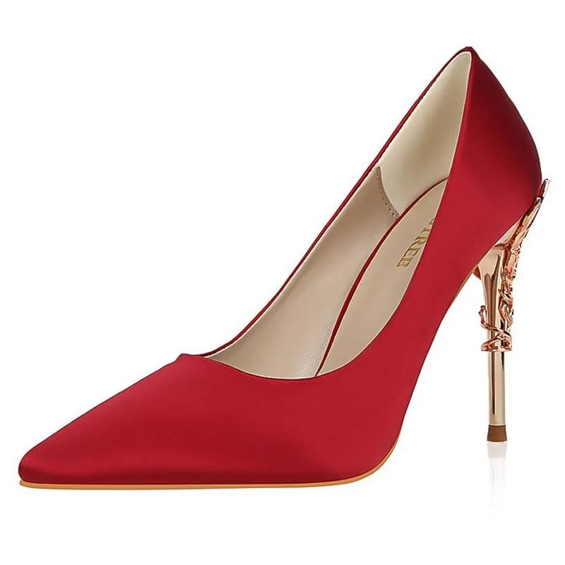 Metal Carved Pumps Elegant High Heels