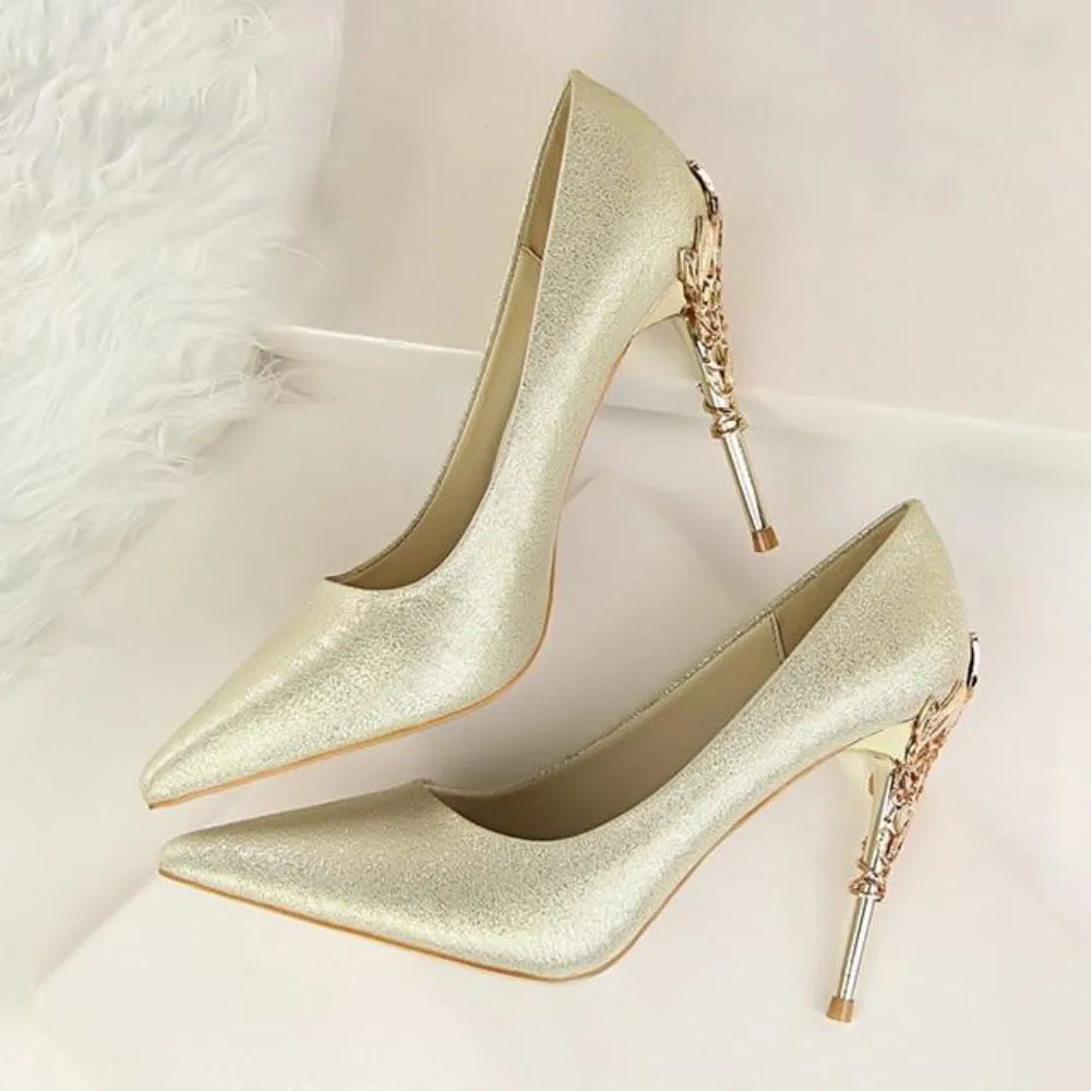 Metal Carved Pumps Elegant High Heels