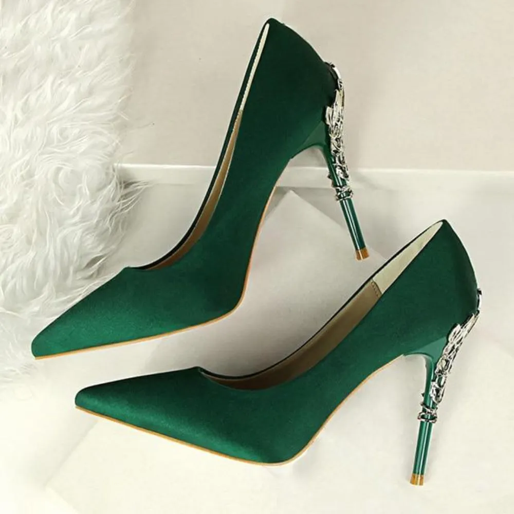 Metal Carved Pumps Elegant High Heels