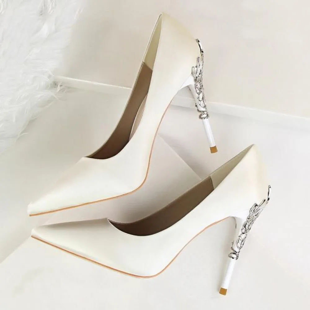 Metal Carved Pumps Elegant High Heels