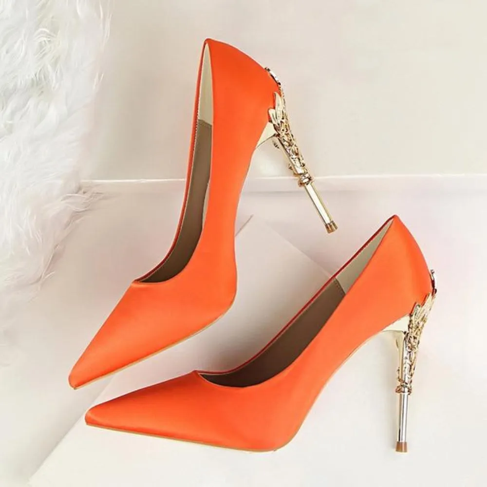Metal Carved Pumps Elegant High Heels