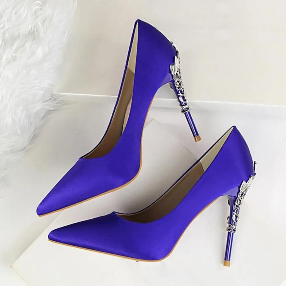 Metal Carved Pumps Elegant High Heels