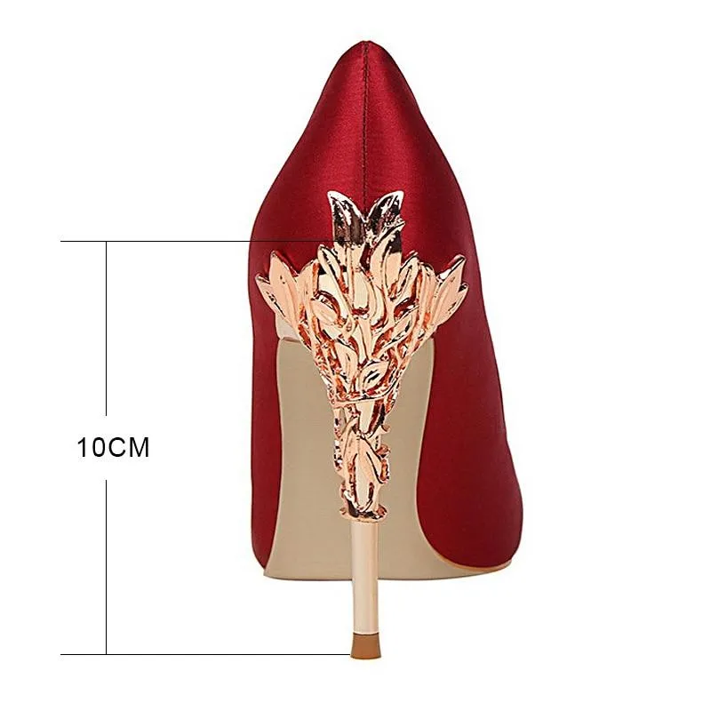 Metal Carved Pumps Elegant High Heels
