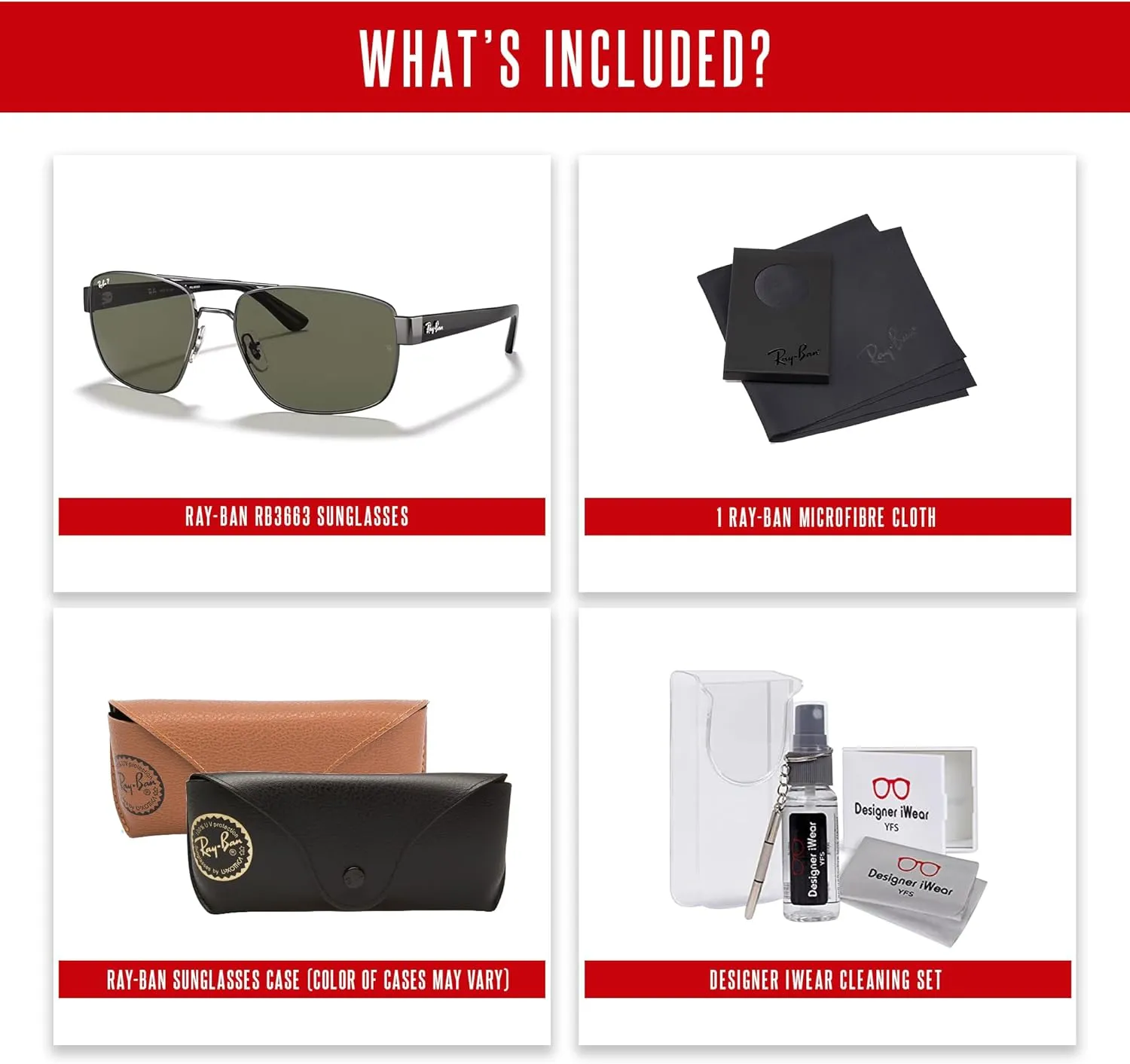 Ray-Ban RB3663 Rectangle Sunglasses for Men   BUNDLE With Designer iWear Complimentary Eyewear Kit