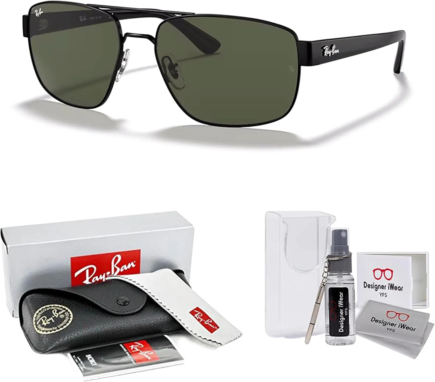 Ray-Ban RB3663 Rectangle Sunglasses for Men   BUNDLE With Designer iWear Complimentary Eyewear Kit