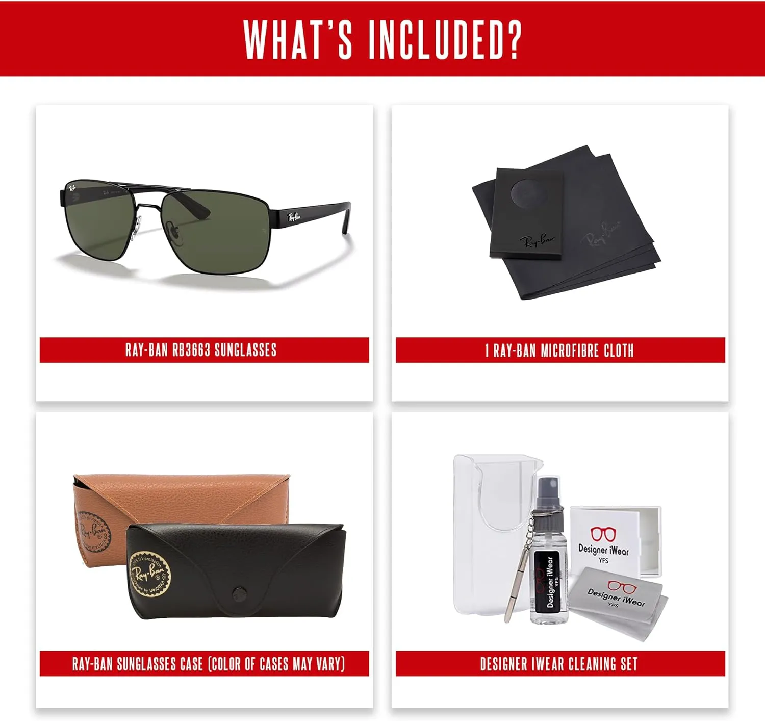 Ray-Ban RB3663 Rectangle Sunglasses for Men   BUNDLE With Designer iWear Complimentary Eyewear Kit