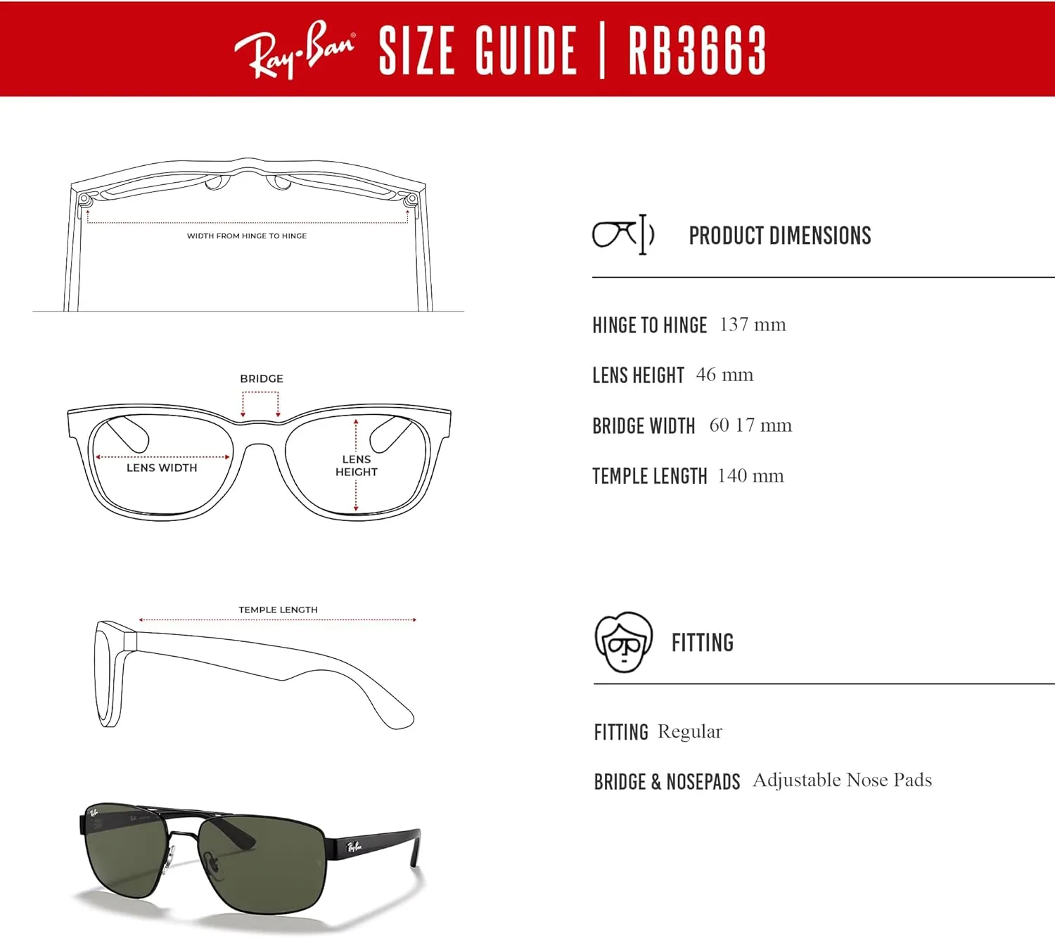 Ray-Ban RB3663 Rectangle Sunglasses for Men   BUNDLE With Designer iWear Complimentary Eyewear Kit