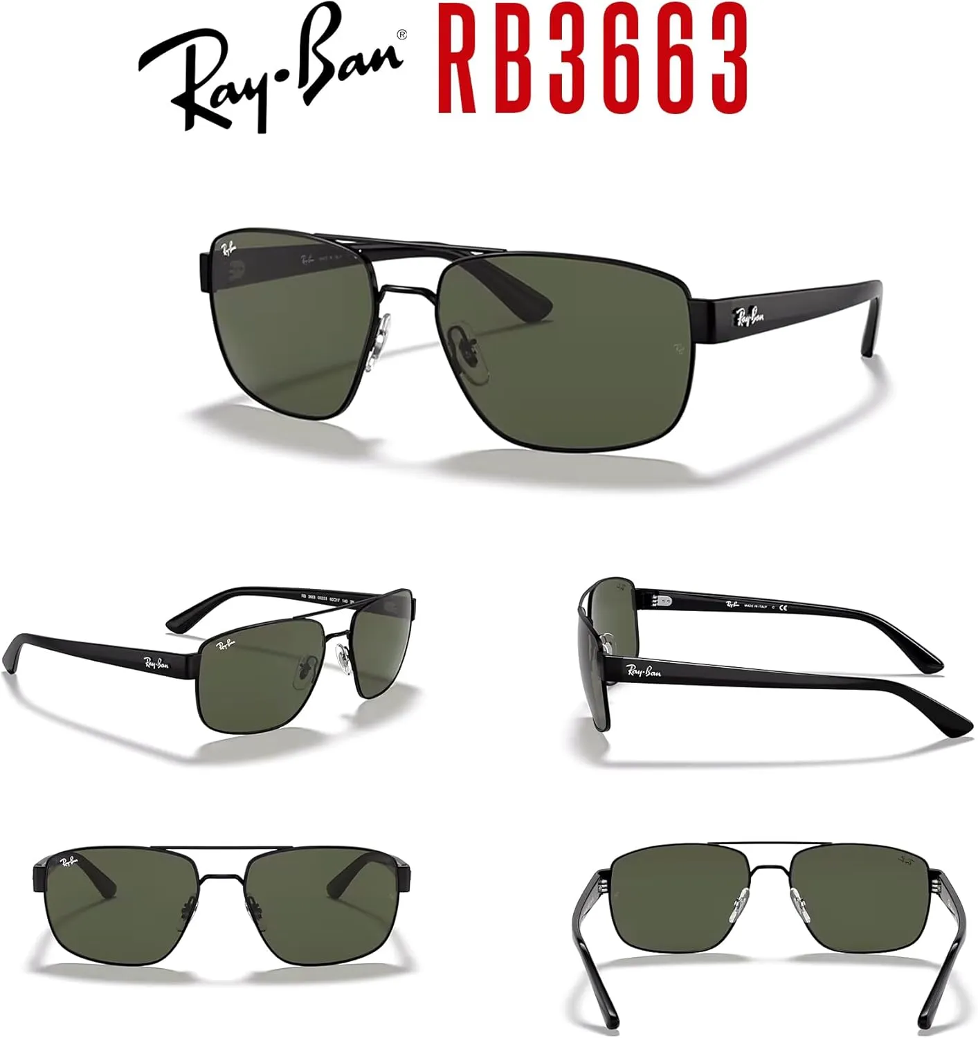 Ray-Ban RB3663 Rectangle Sunglasses for Men   BUNDLE With Designer iWear Complimentary Eyewear Kit