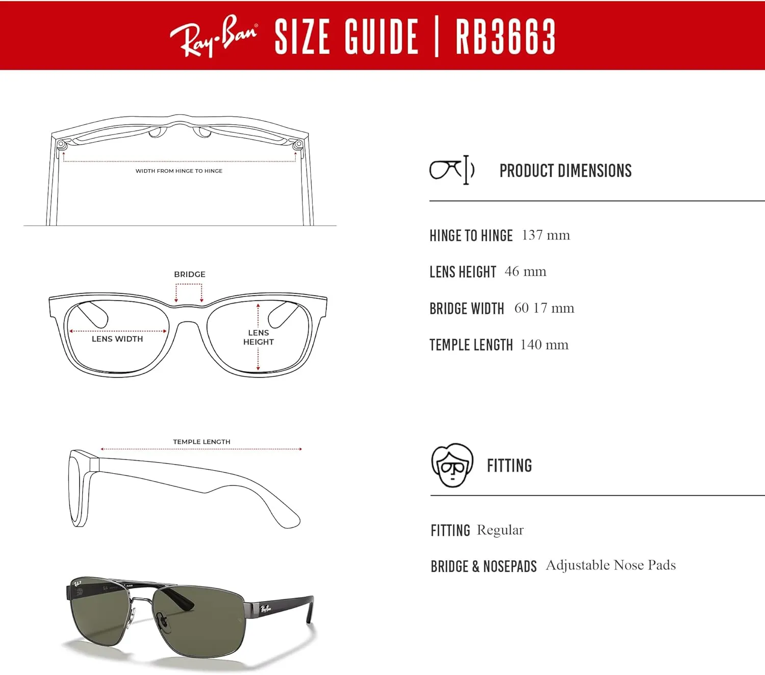 Ray-Ban RB3663 Rectangle Sunglasses for Men   BUNDLE With Designer iWear Complimentary Eyewear Kit