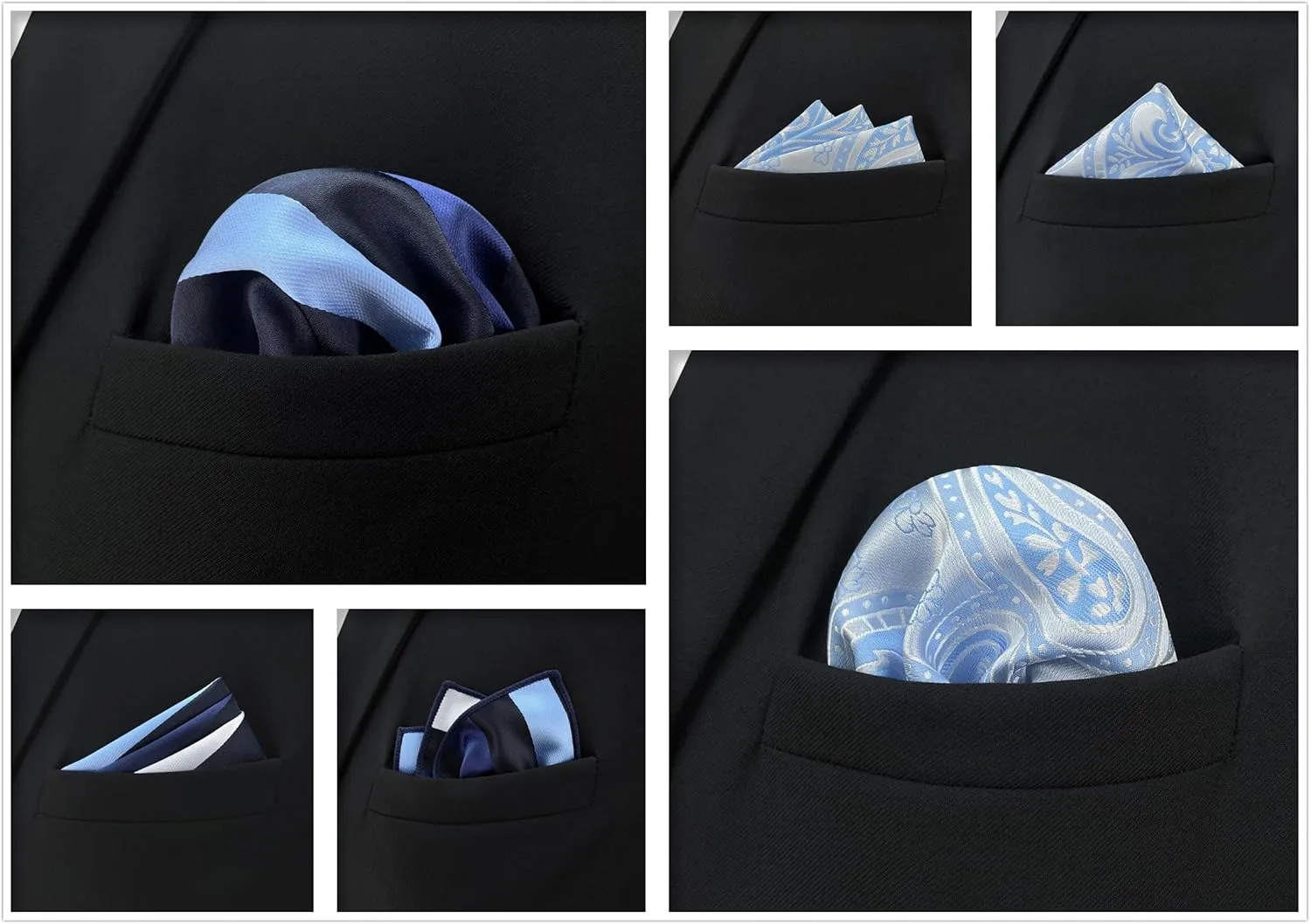 SHLAX&WING 5 Pieces Assorted Mens Silk Pocket Square Set Handkerchiefs
