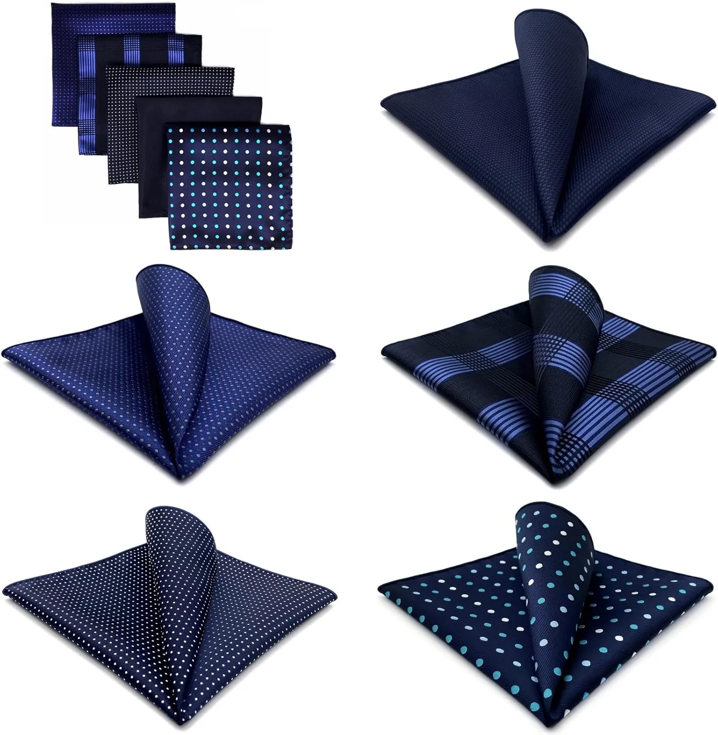 SHLAX&WING 5 Pieces Assorted Mens Silk Pocket Square Set Handkerchiefs