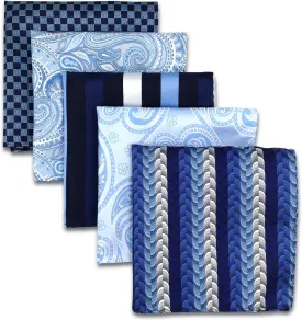 SHLAX&WING 5 Pieces Assorted Mens Silk Pocket Square Set Handkerchiefs