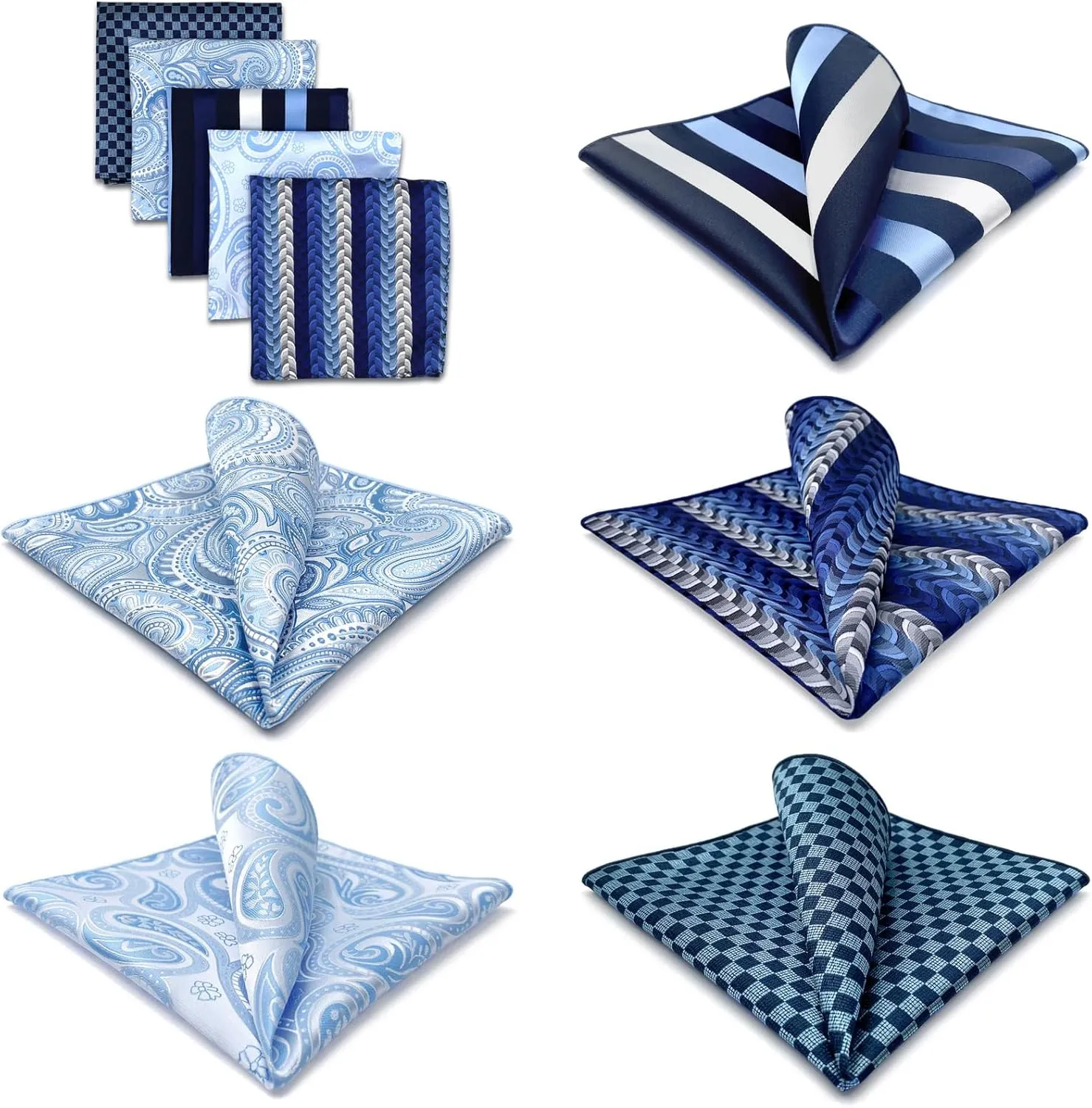 SHLAX&WING 5 Pieces Assorted Mens Silk Pocket Square Set Handkerchiefs