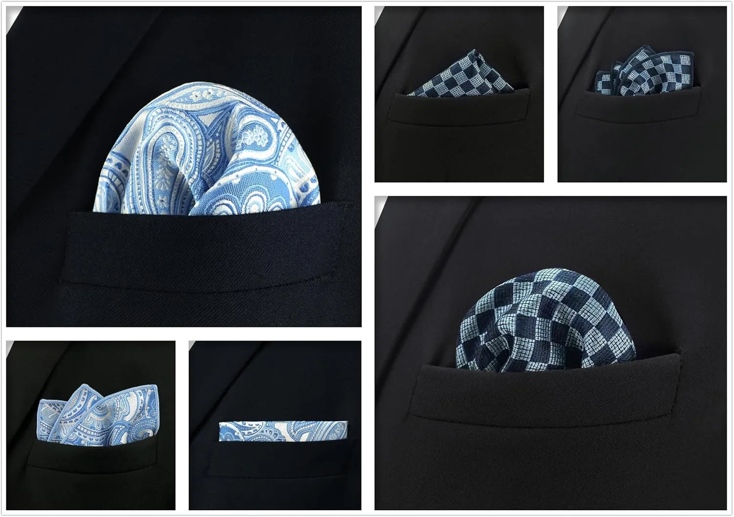 SHLAX&WING 5 Pieces Assorted Mens Silk Pocket Square Set Handkerchiefs