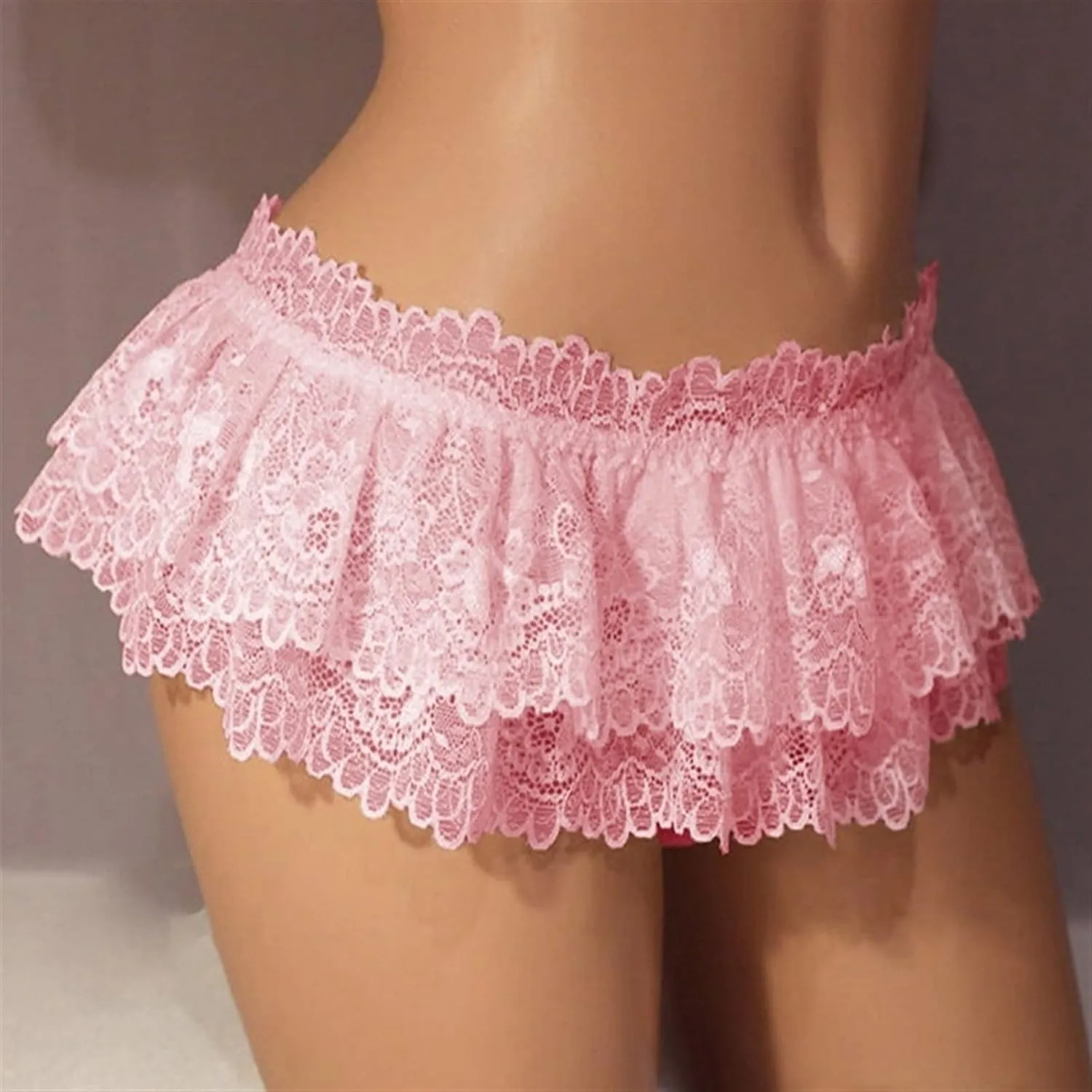 Sissy Lace Panties Men's Ruffled Panties Thongs Mini Skirt Thongs Gay Lingerie (Color : White, Size : 1pc)