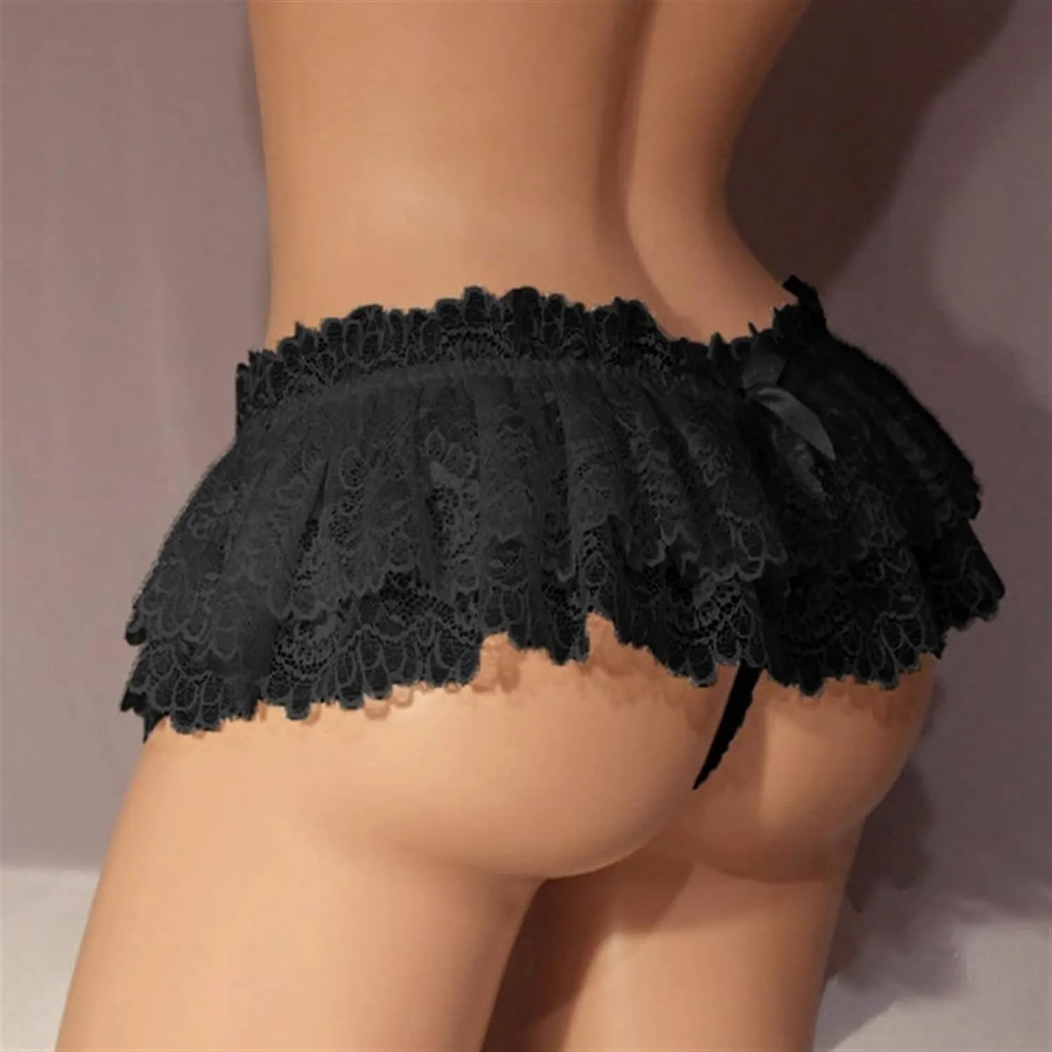 Sissy Lace Panties Men's Ruffled Panties Thongs Mini Skirt Thongs Gay Lingerie (Color : White, Size : 1pc)