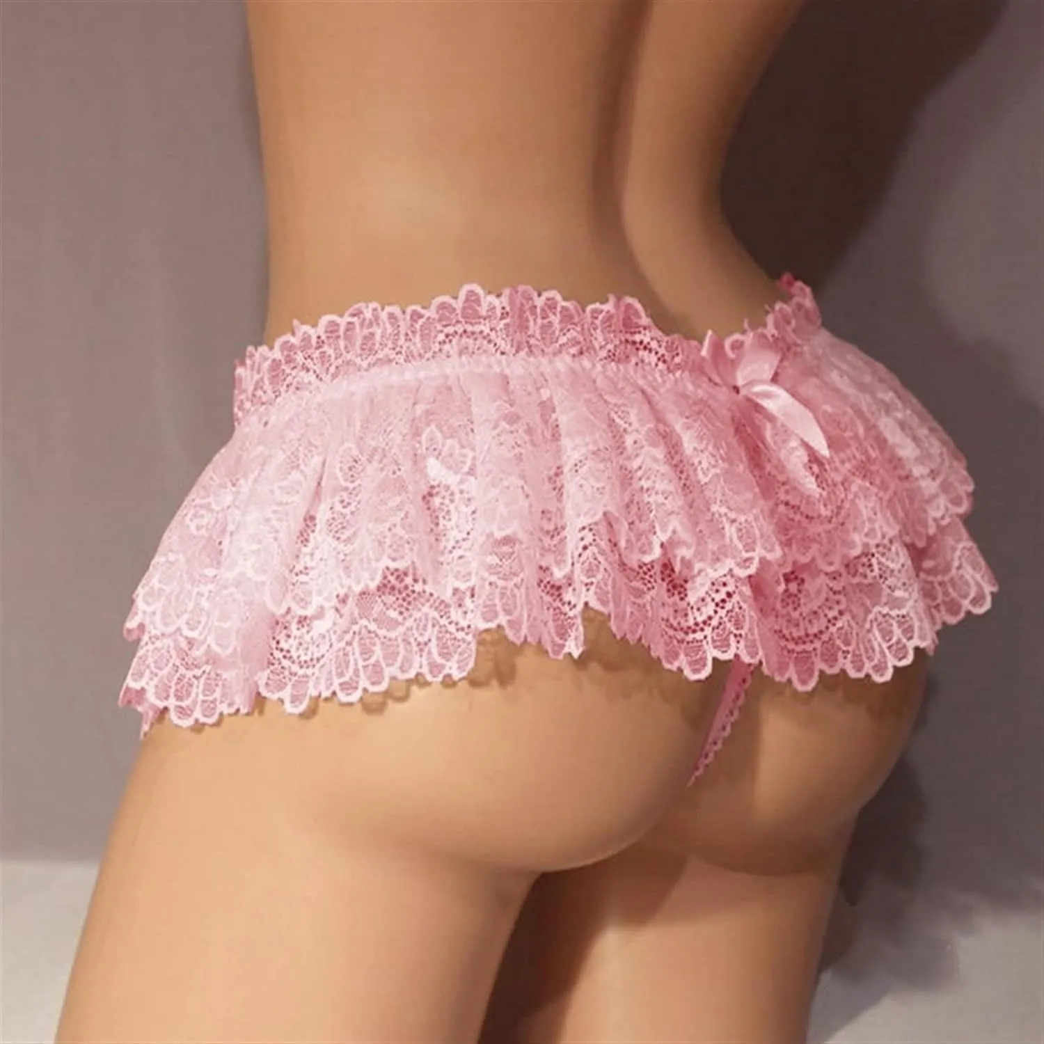 Sissy Lace Panties Men's Ruffled Panties Thongs Mini Skirt Thongs Gay Lingerie (Color : White, Size : 1pc)