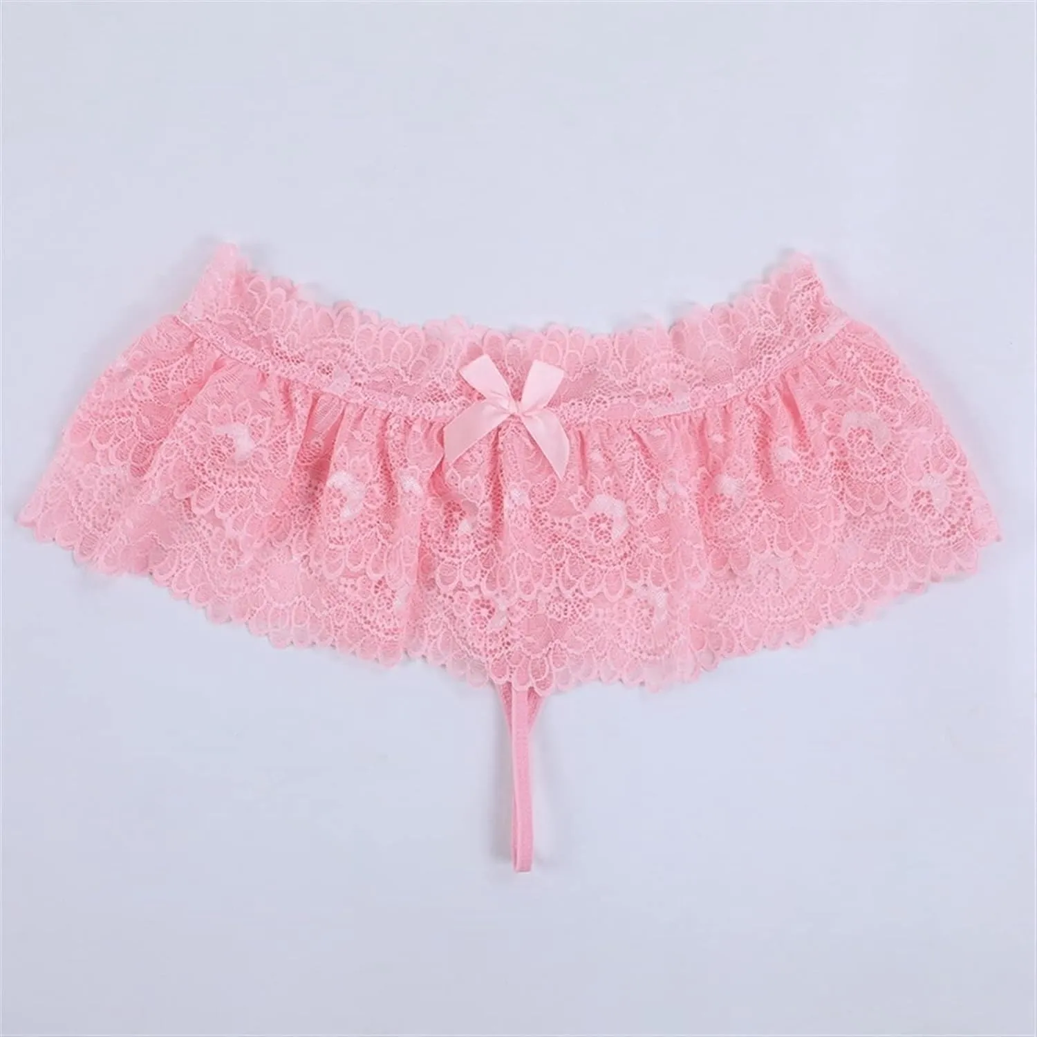 Sissy Lace Panties Men's Ruffled Panties Thongs Mini Skirt Thongs Gay Lingerie (Color : White, Size : 1pc)