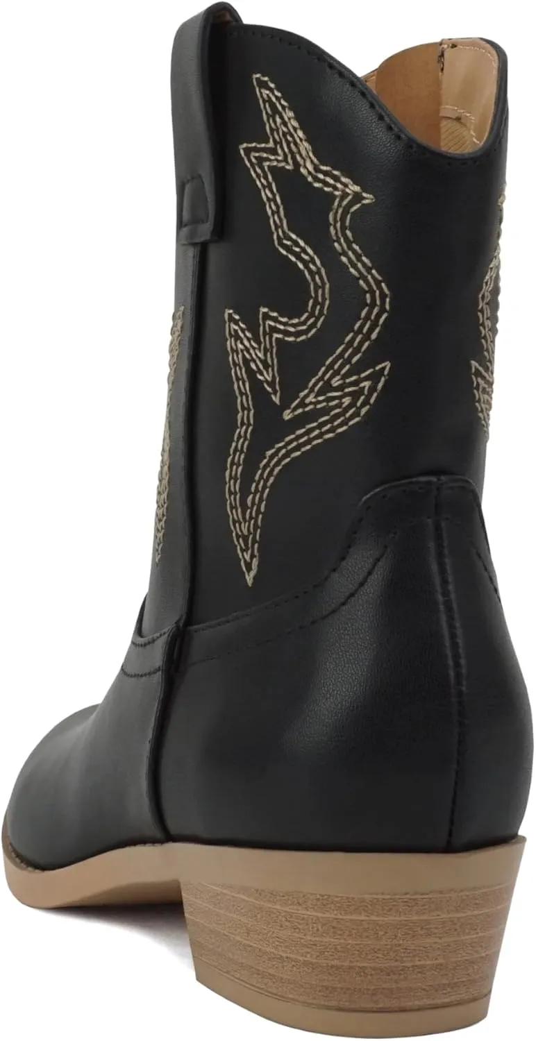Soda ??BLAZING-2?? ~ Little Kids/Children/Girls Stitched Pointed Toe Low Heel High Top Ankle Shaft Western Boot Bootie
